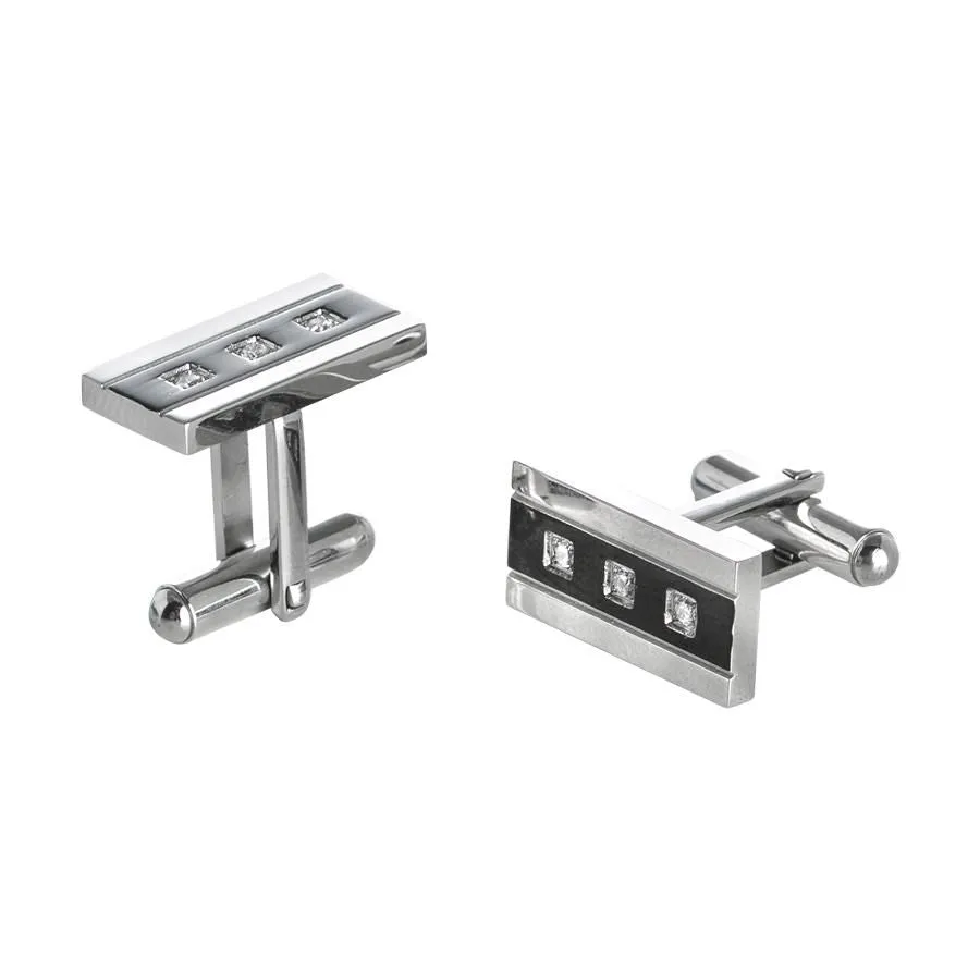 Gemelli in acciaio bianco, inserti in Pvd nero e zirconi neri