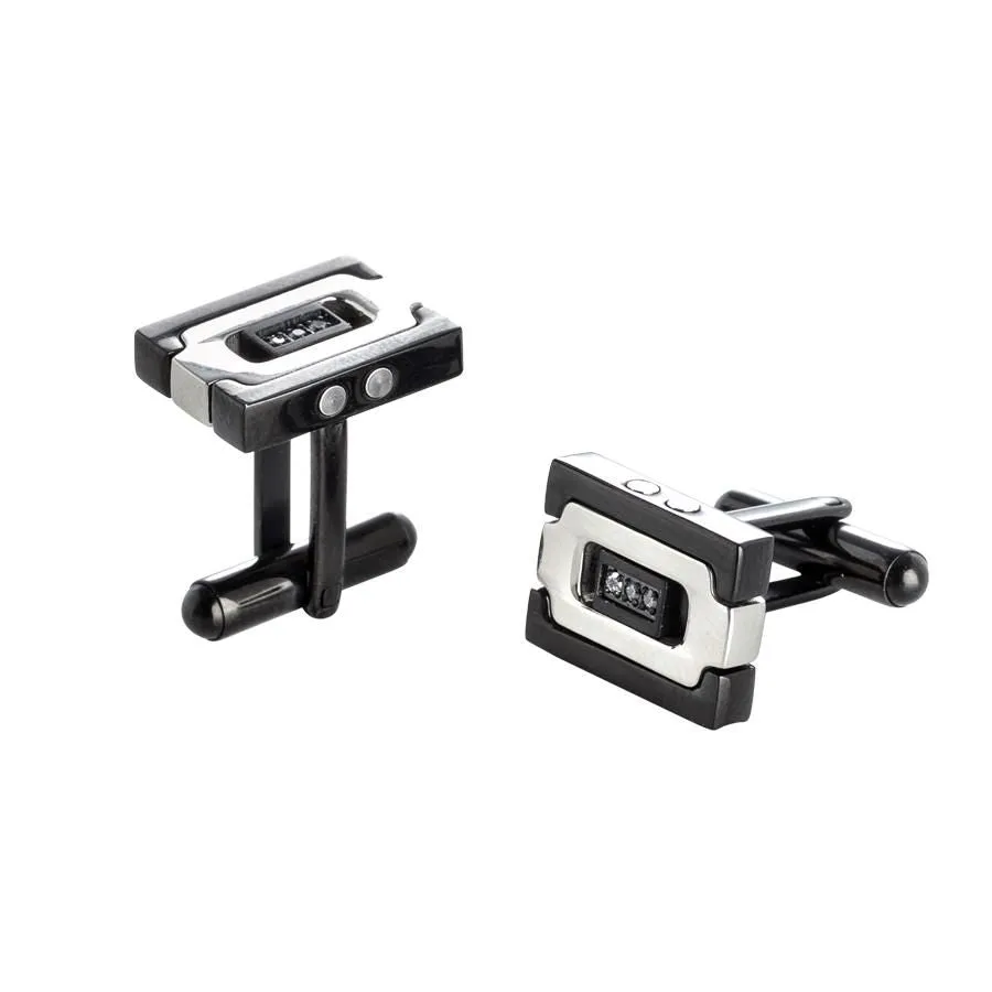 Gemelli in Pvd nero, inserti in acciaio e zirconi