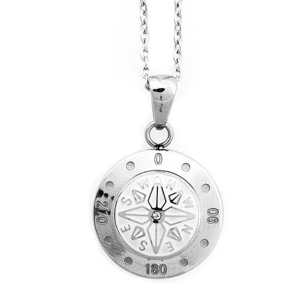 Collana in acciaio con rosa dei venti bianca