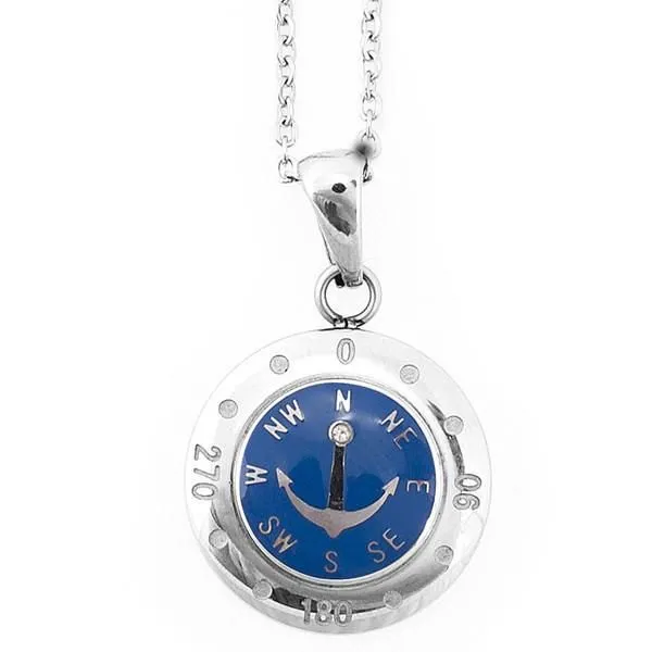 Collana in acciaio con ancora blu