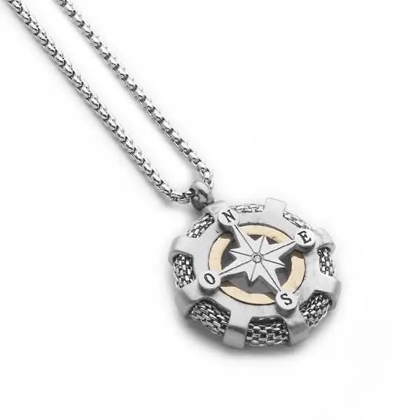 Collana in acciaio con rosa dei venti e diamante incastonato