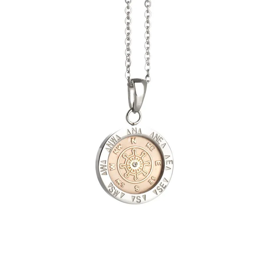 Collana in acciaio con pendente placcato oro rosa e timone