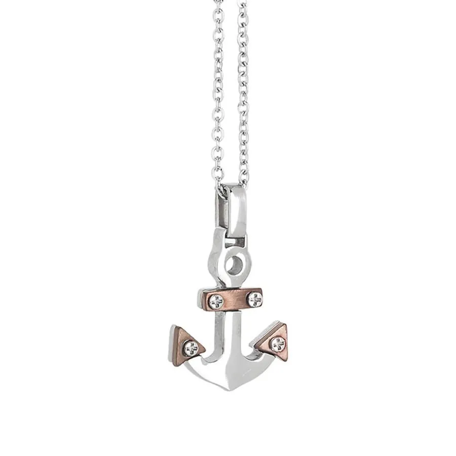 Collana con pendente ad ancora e pvd marrone