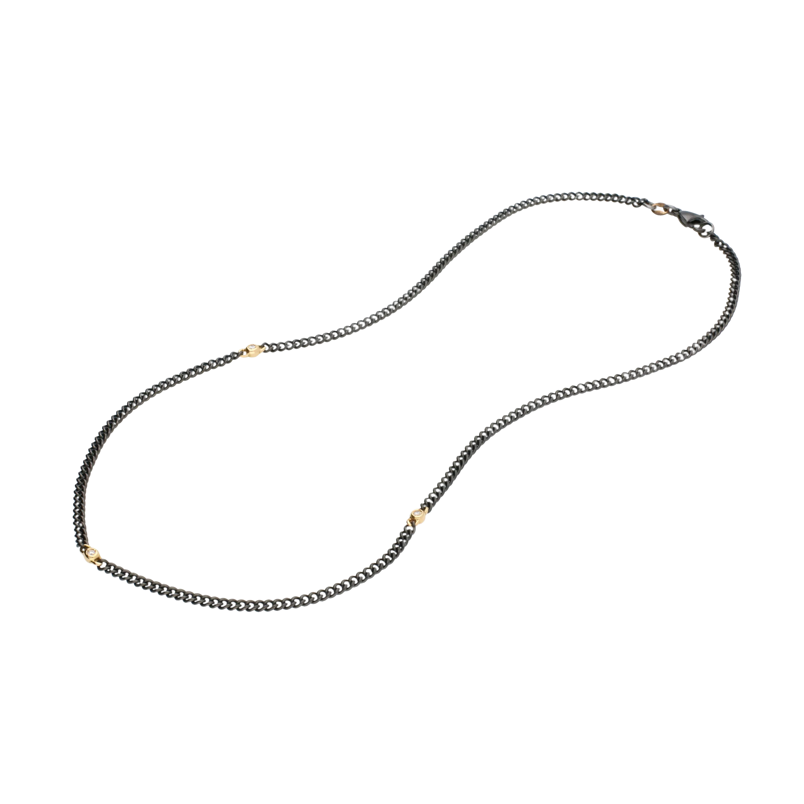 Collana in acciaio brunito, oro rosa e diamanti bianchi - 45 cm - GR423RN