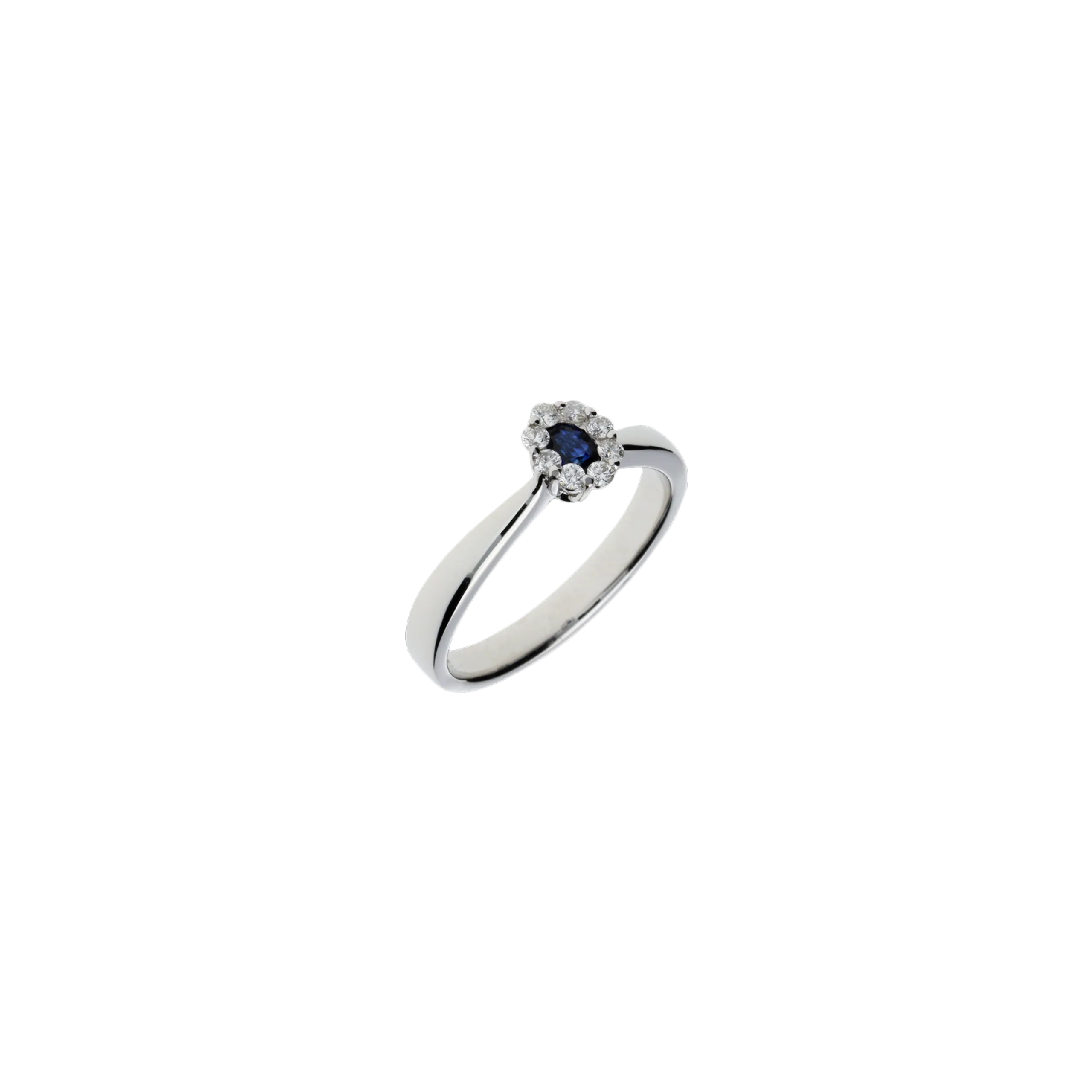 ANELLO SOLITARIO IN ORO BIANCO, DIAMANTI BIANCHI E ZAFFIRO BLU NATURALE - ER0196SBDW