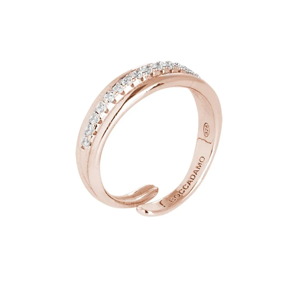 Anello in argento placcato oro rosa con pavè di zirconi