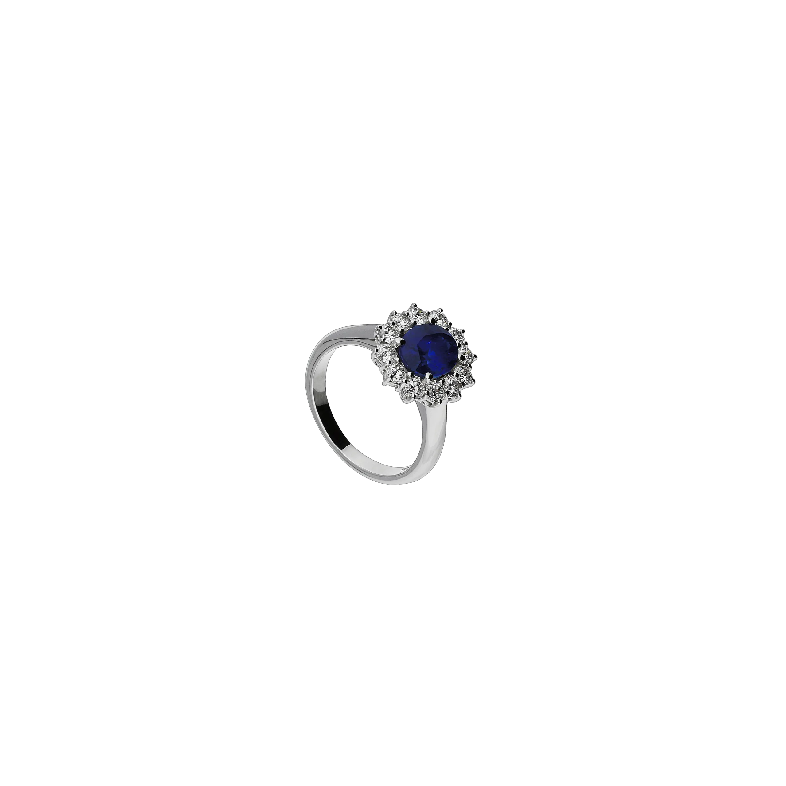 ANELLO IN ORO BIANCO, ZAFFIRO BLU NATURALE E DIAMANTI - 31722206-