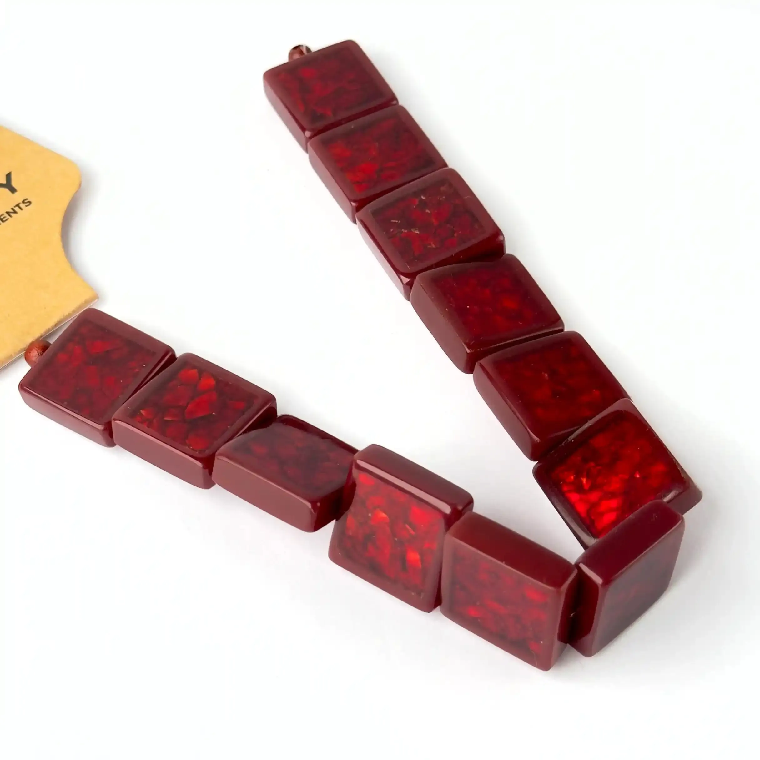 Perle in Resina Quadrato Rosso con Inserti in Madreperla - 20 mm