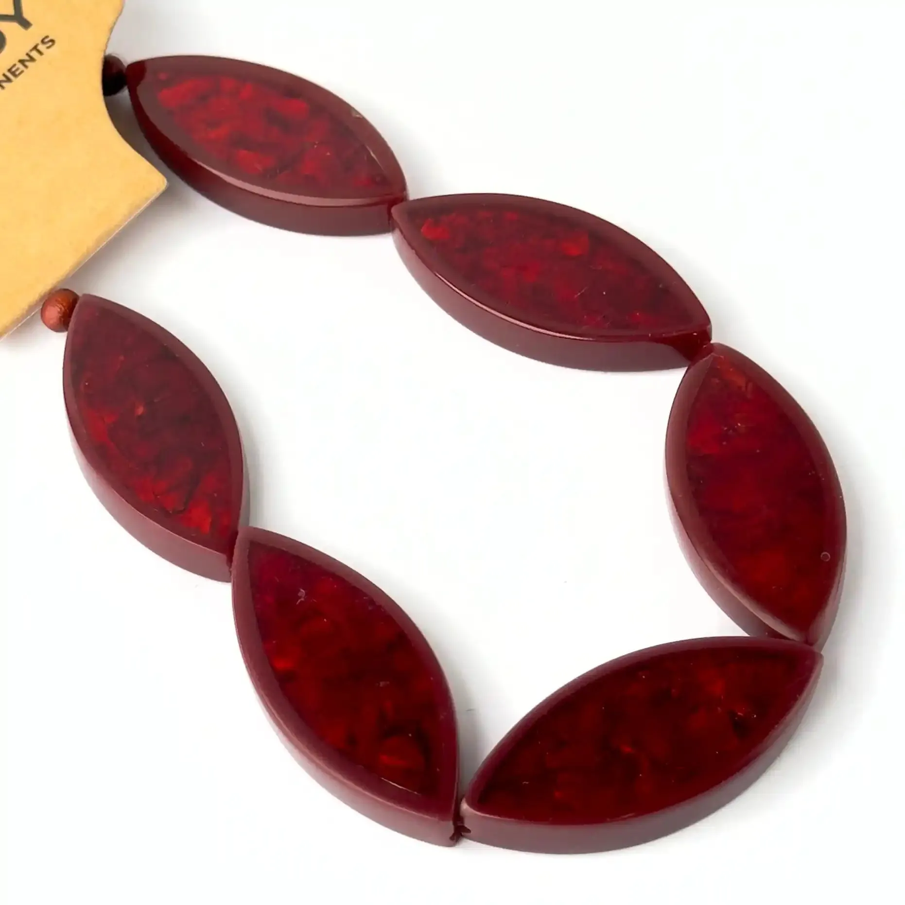 Perle in Resina Ovale Rosso con Inserti in Madreperla - 40 X 17 mm