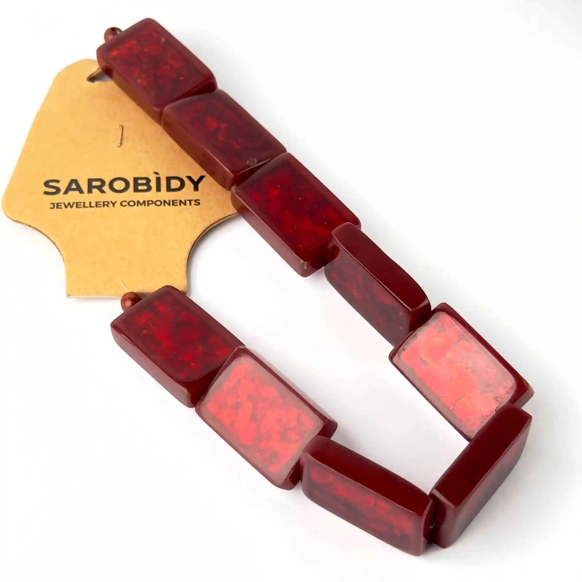 Perle in Resina Rettangolo Rosso con Inserti in Madreperla - 27 x 18 mm