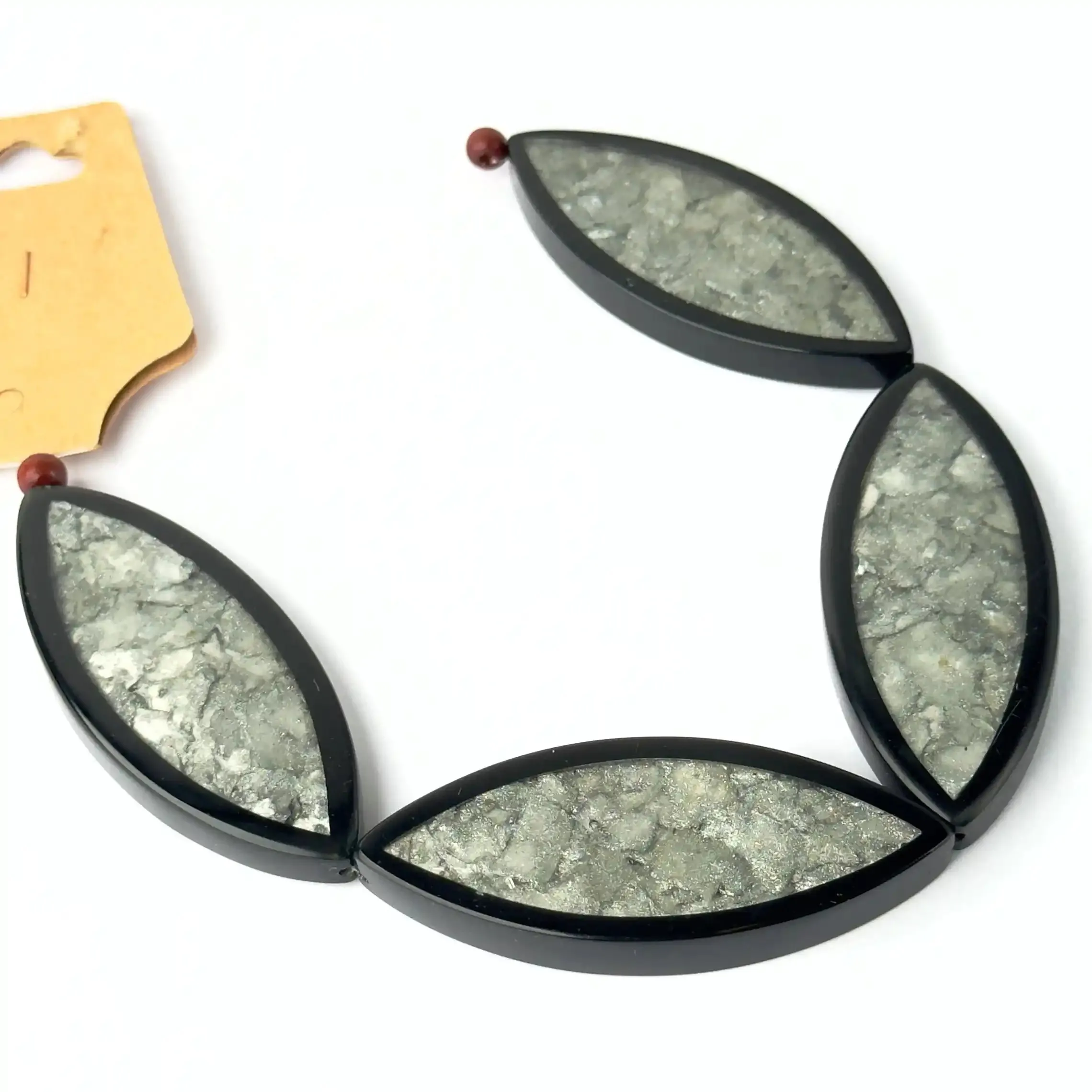 Perle in Resina Ovale Grigio con Inserti in Madreperla - 60 x 24 mm