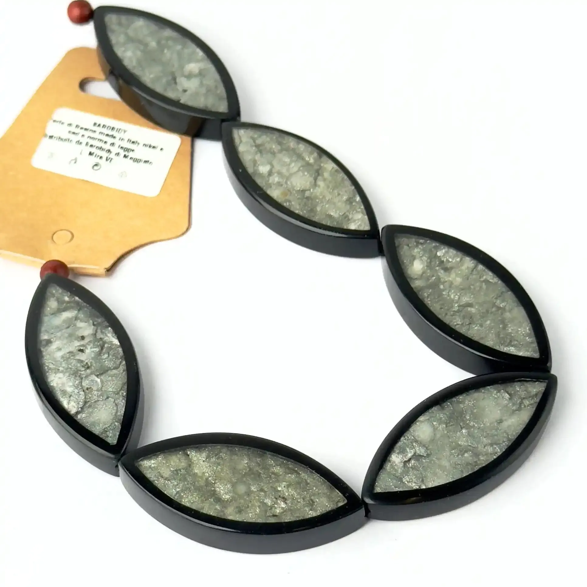 Perle in Resina Ovale Grigio con Inserti in Madreperla - 40 X 17 mm