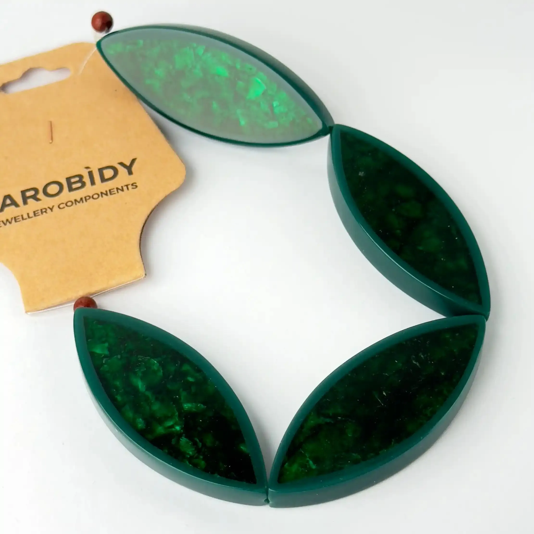 Perle in Resina Ovale Verde con Inserti in Madreperla - 60 x 24 mm