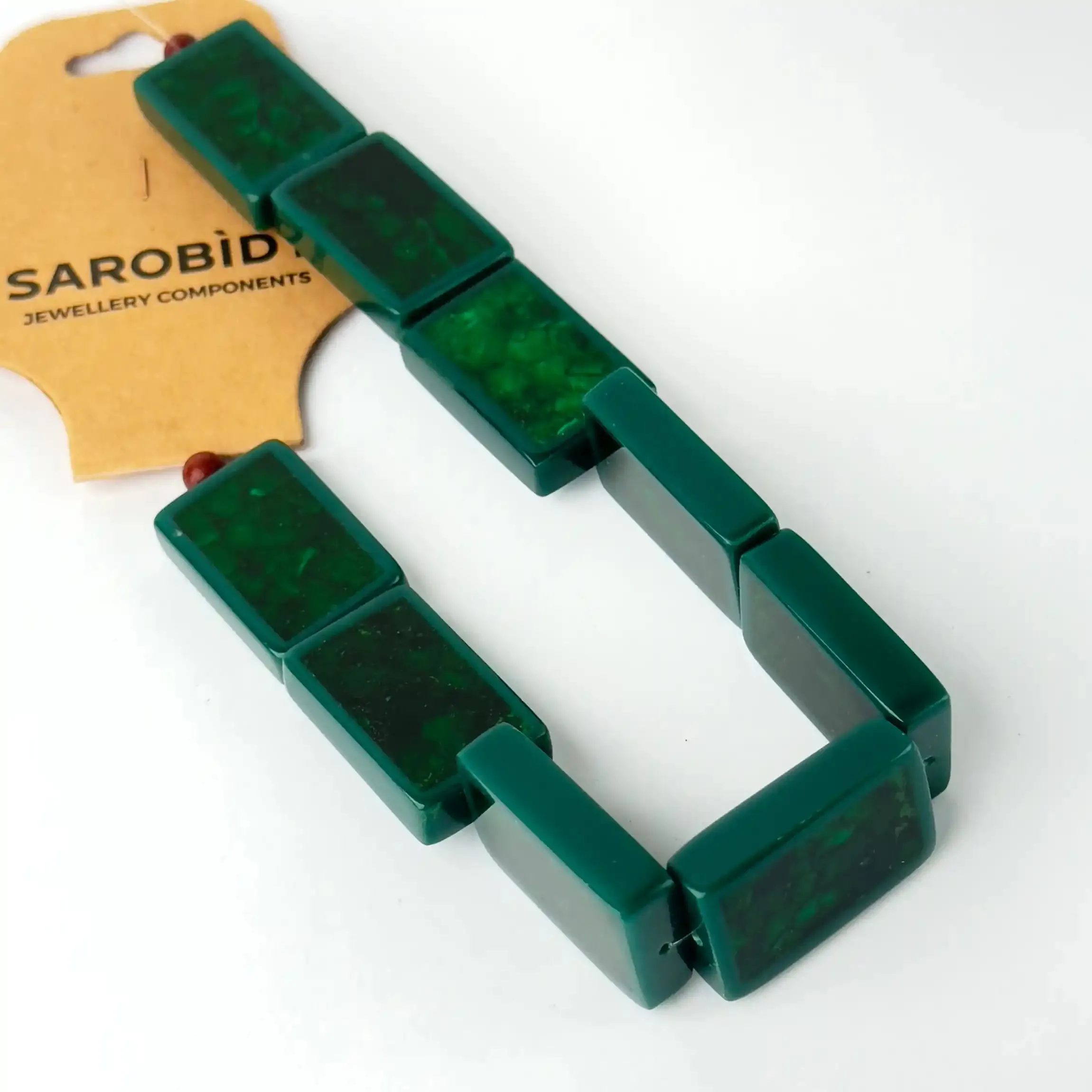 Perle in Resina Rettangolo Verde con Inserti in Madreperla - 27 x 18 mm