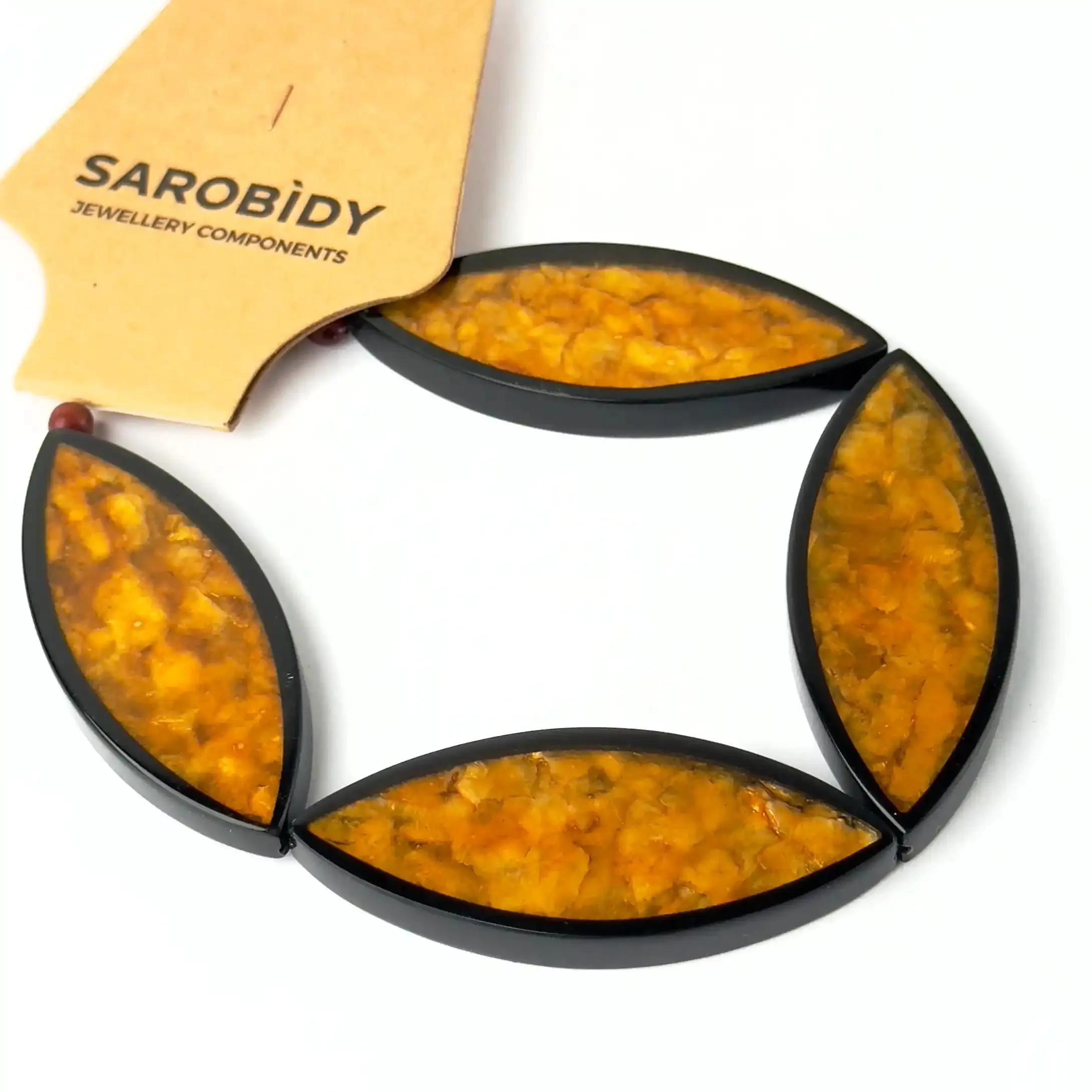 Perle in Resina Ovale Giallo con Inserti in Madreperla - 60 x 24 mm