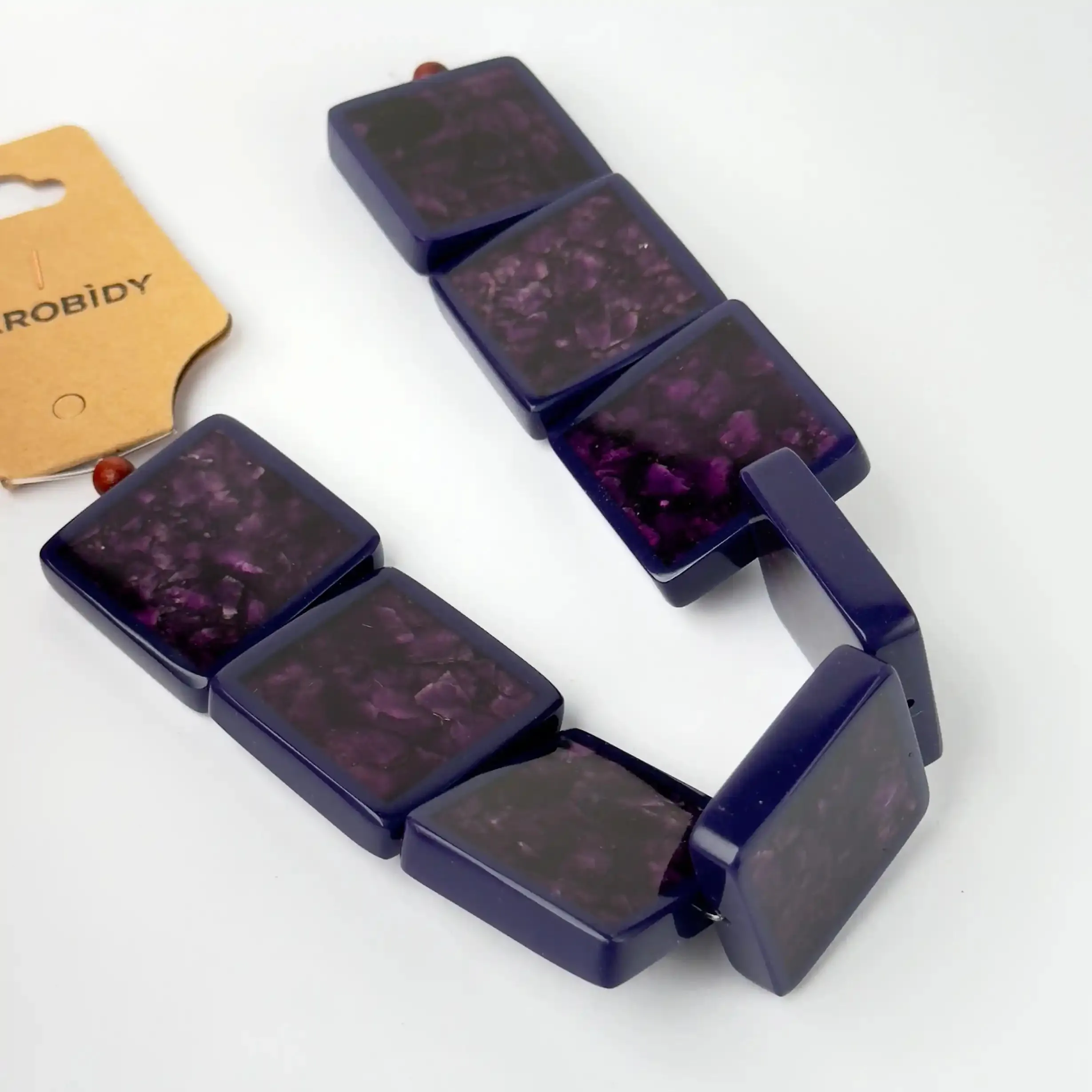 Perle in Resina Quadrato Viola con Inserti in Madreperla - 30 mm