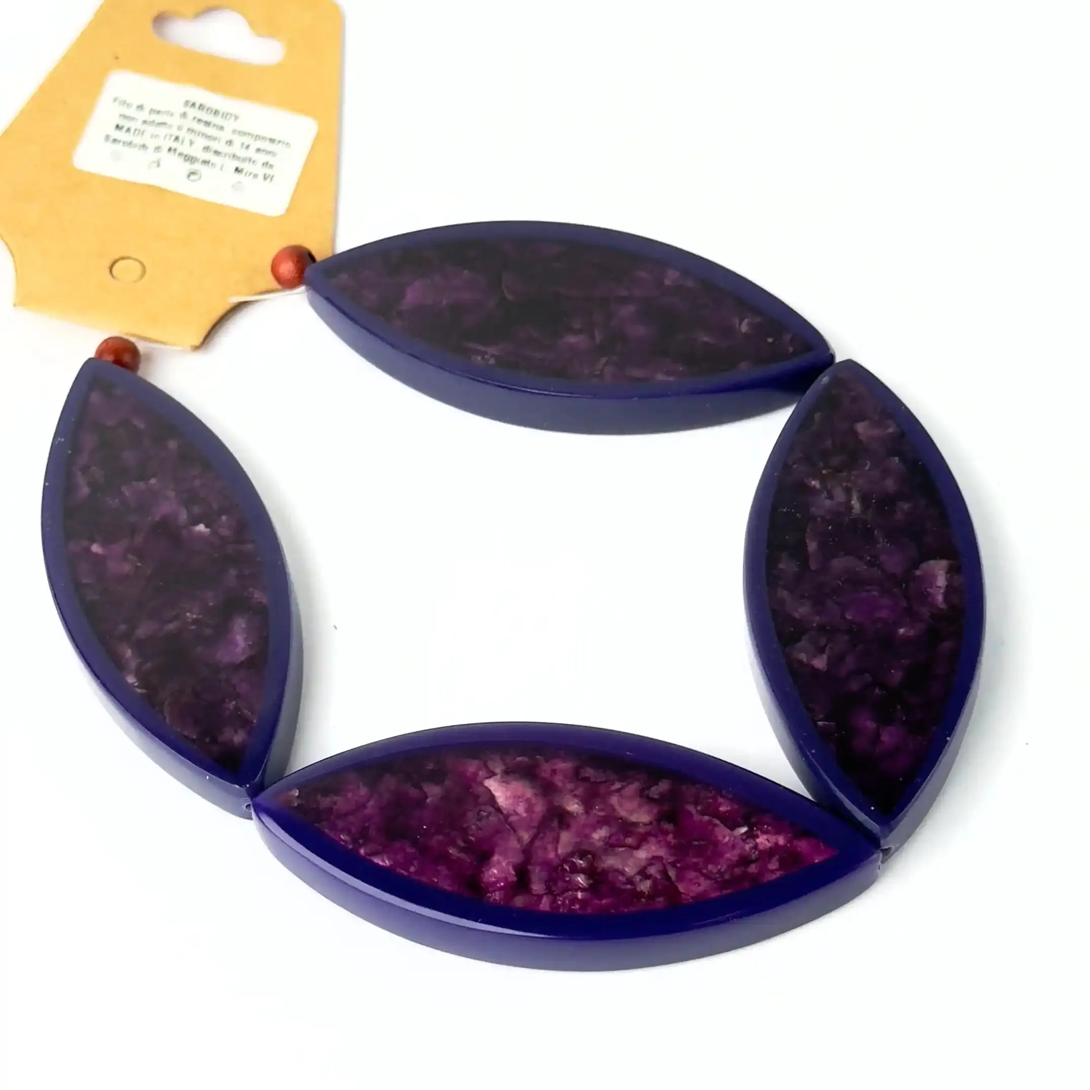 Perle in Resina Ovale Viola con Inserti in Madreperla - 60 x 24 mm