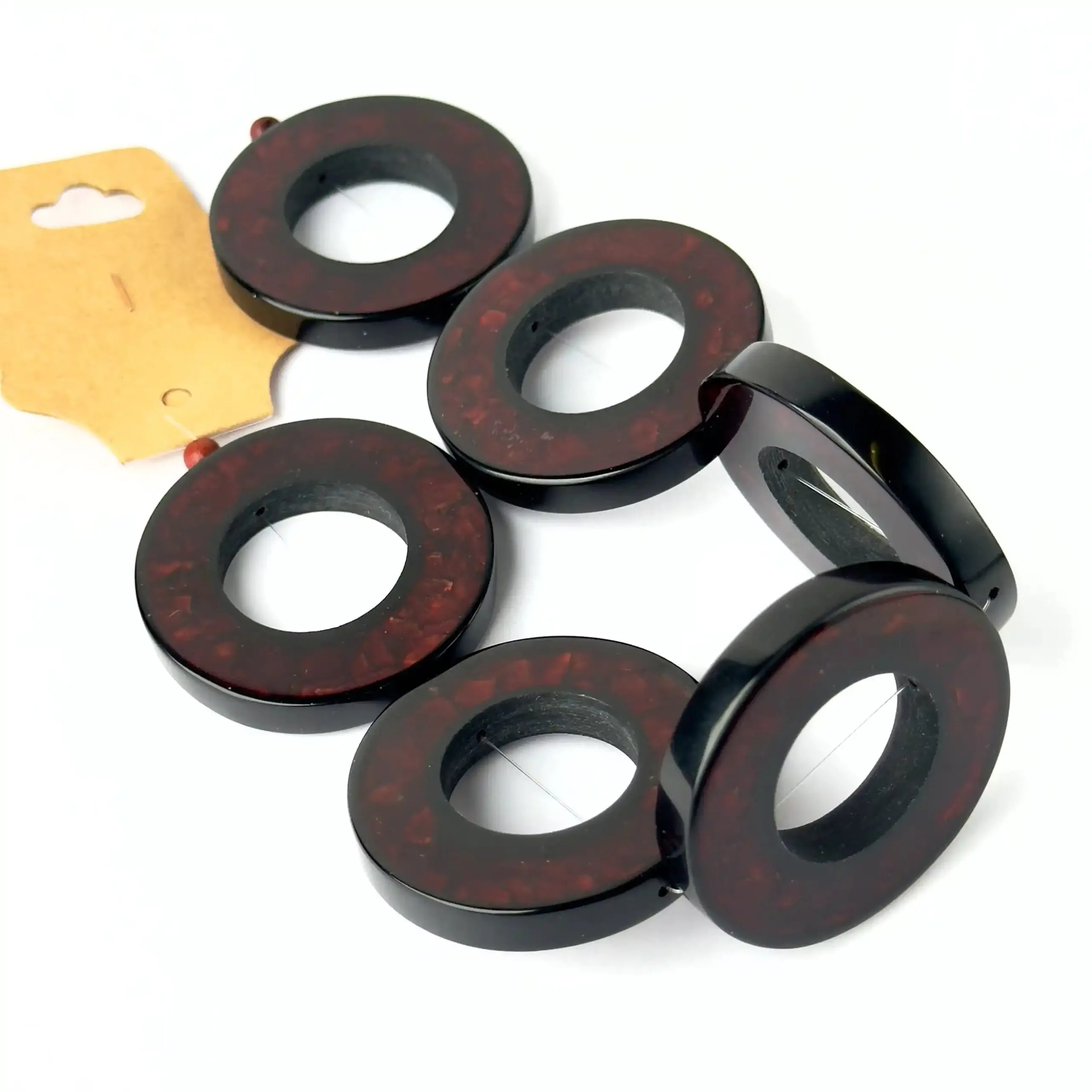 Perle in Resina Tondo Rosso Scuro con Inserti in Madreperla - 45 mm