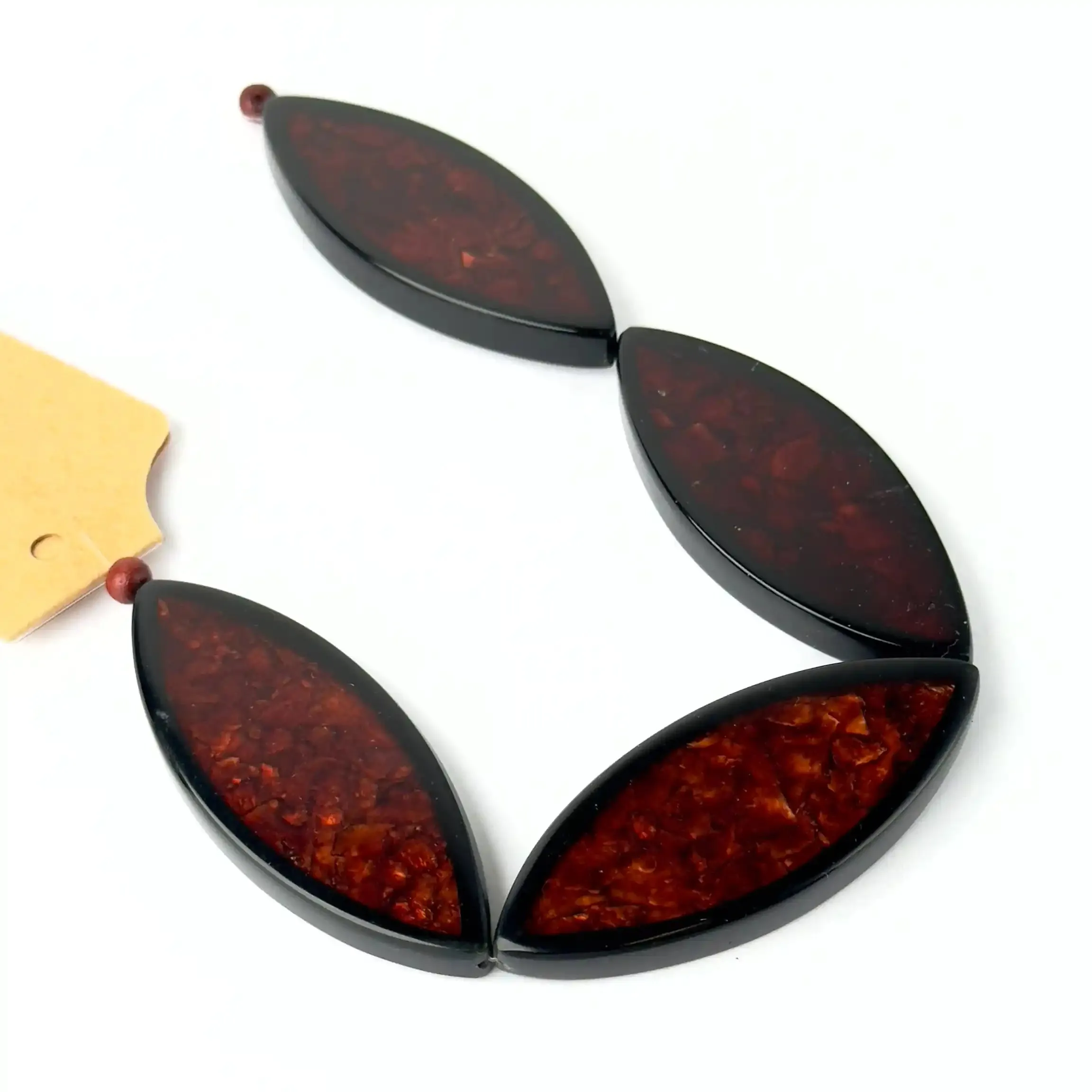 Perle in Resina Ovale Rosso Scuro con Inserti in Madreperla - 60 x 24 mm