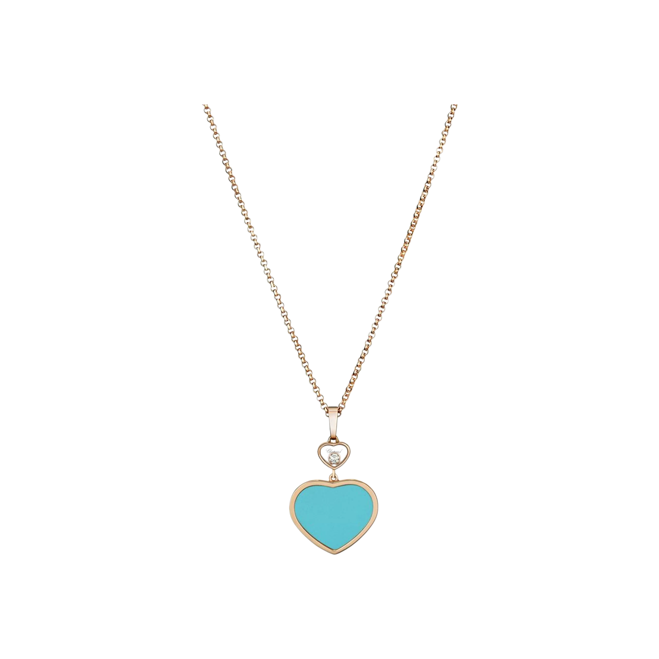 CHOPARD - COLLANA HAPPY HEARTS IN ORO ROSA CON DIAMANTE E TURCHESE - 797482-5401 - 797482-5401
