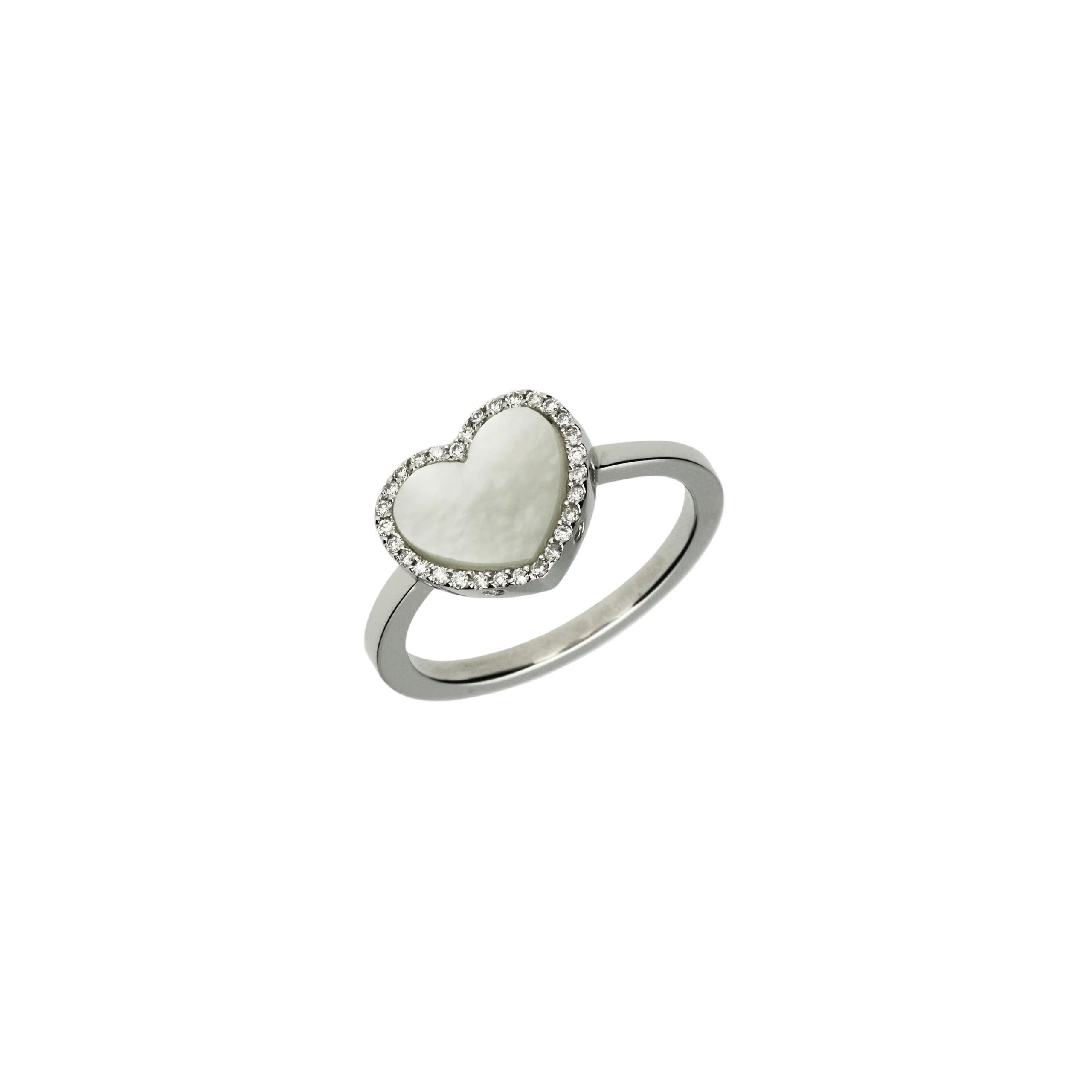 Anello in oro bianco 18 carati con cuore in madreperla e diamanti bianchi taglio brillante - ANP132/19-MB
