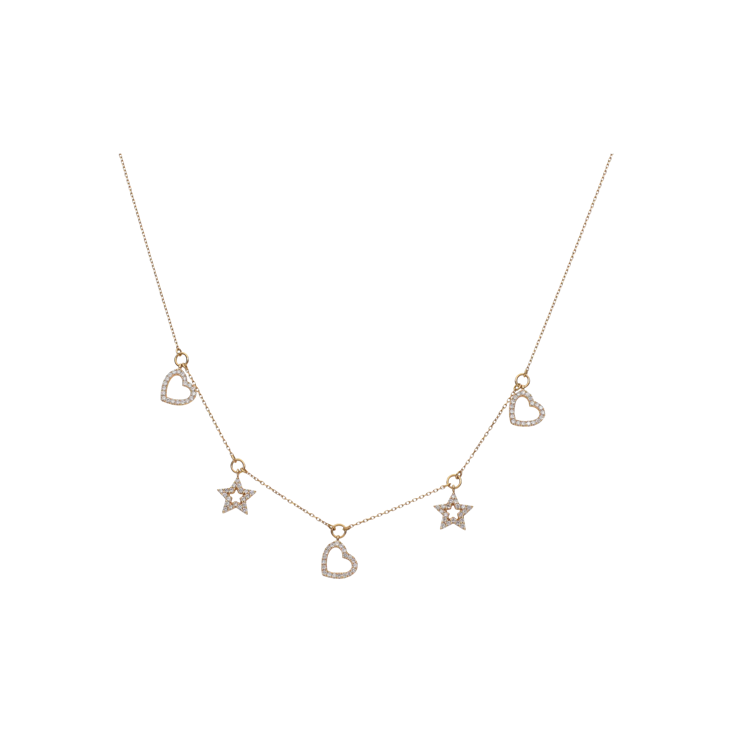 COLLANA GIROCOLLO IN ORO ROSA CON PENDENTI CUORI E STELLE IN DIAMANTI - VN27124DP