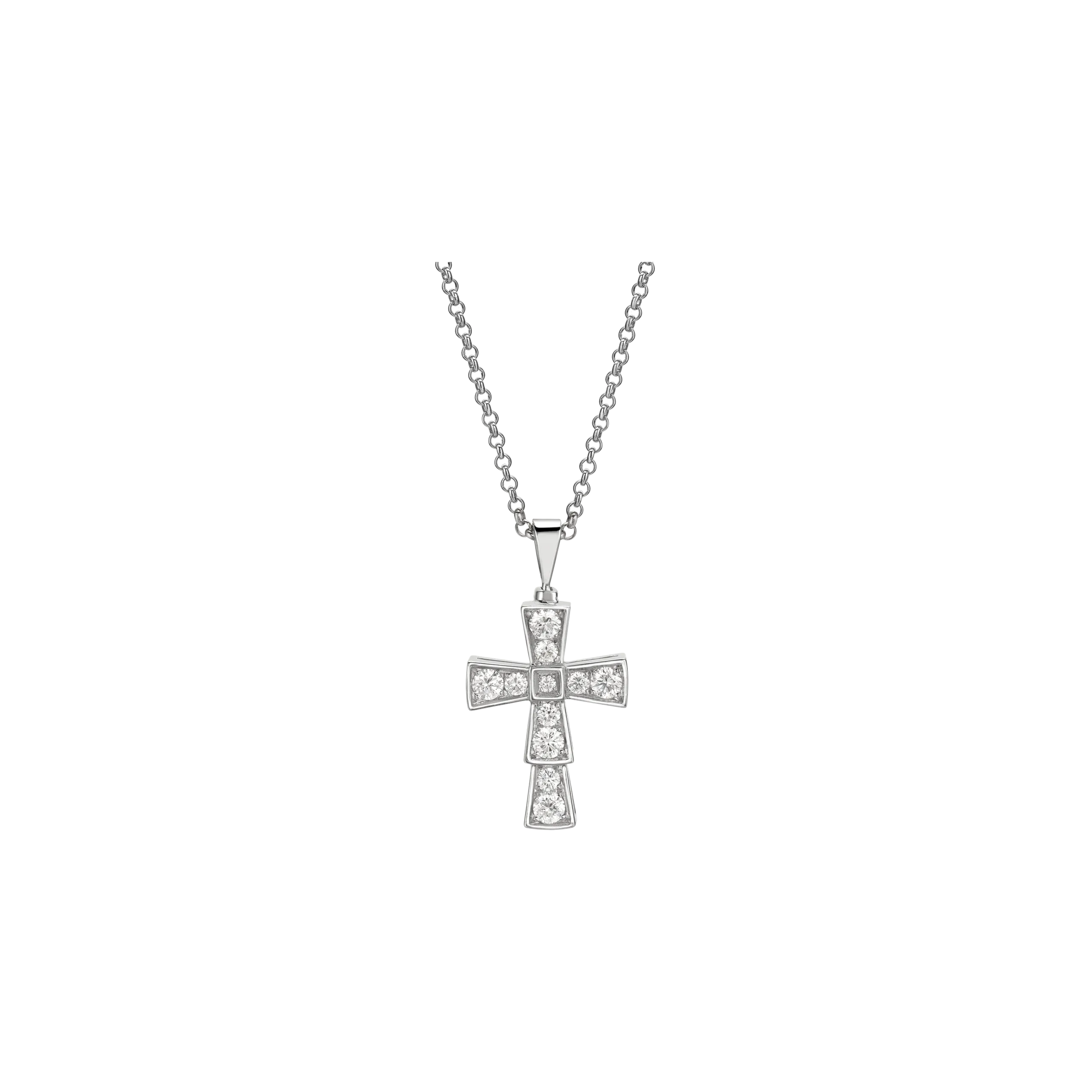 COLLANA  CROCE PENDENTE SERPENTI IN ORO BIANCO E PAVÈ DI DIAMANTI BIANCHI - CL858121 - CL858121