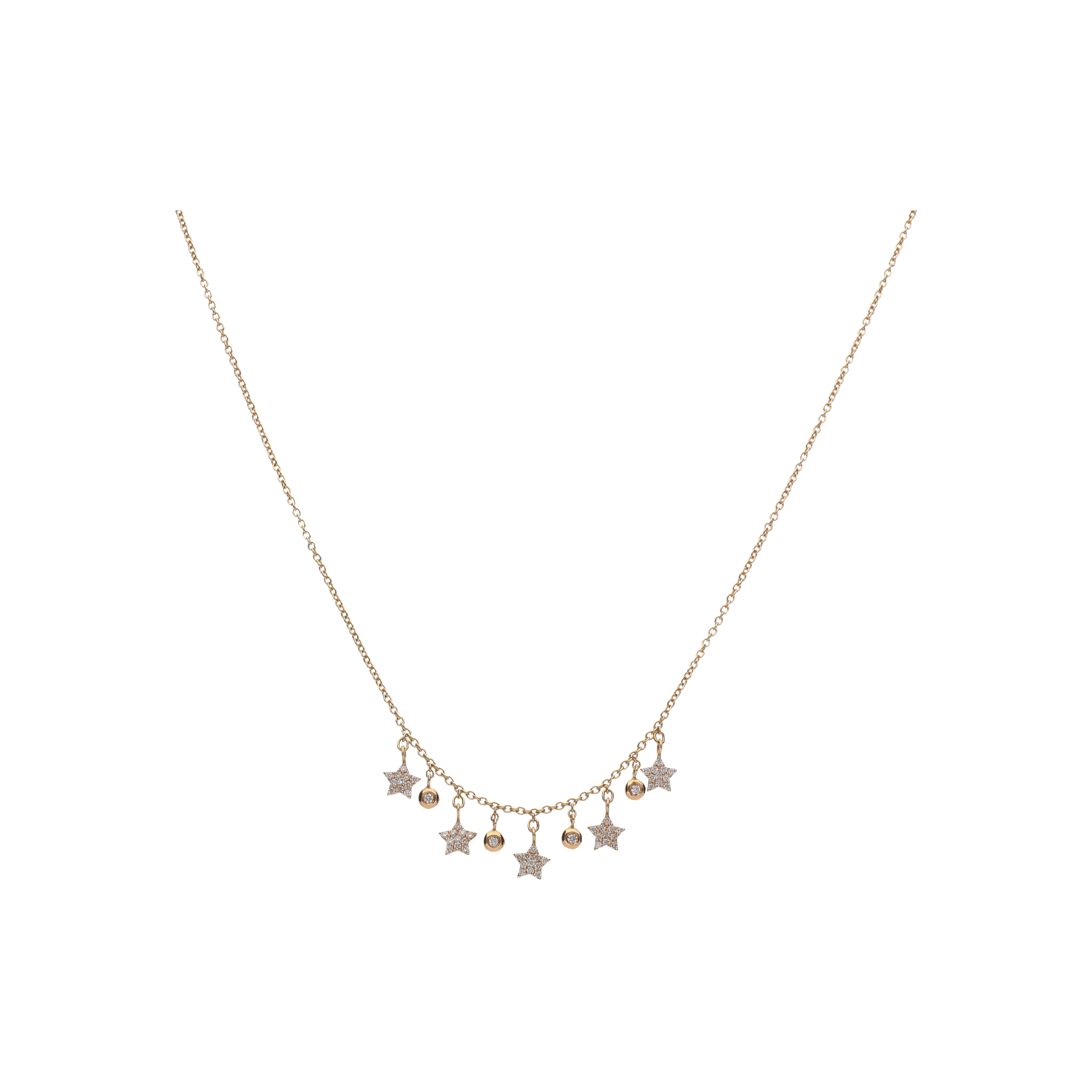 COLLANA IN ORO ROSA CON PENDENTI E  STELLE IN PAVÉ DI DIAMANTI - C054/40