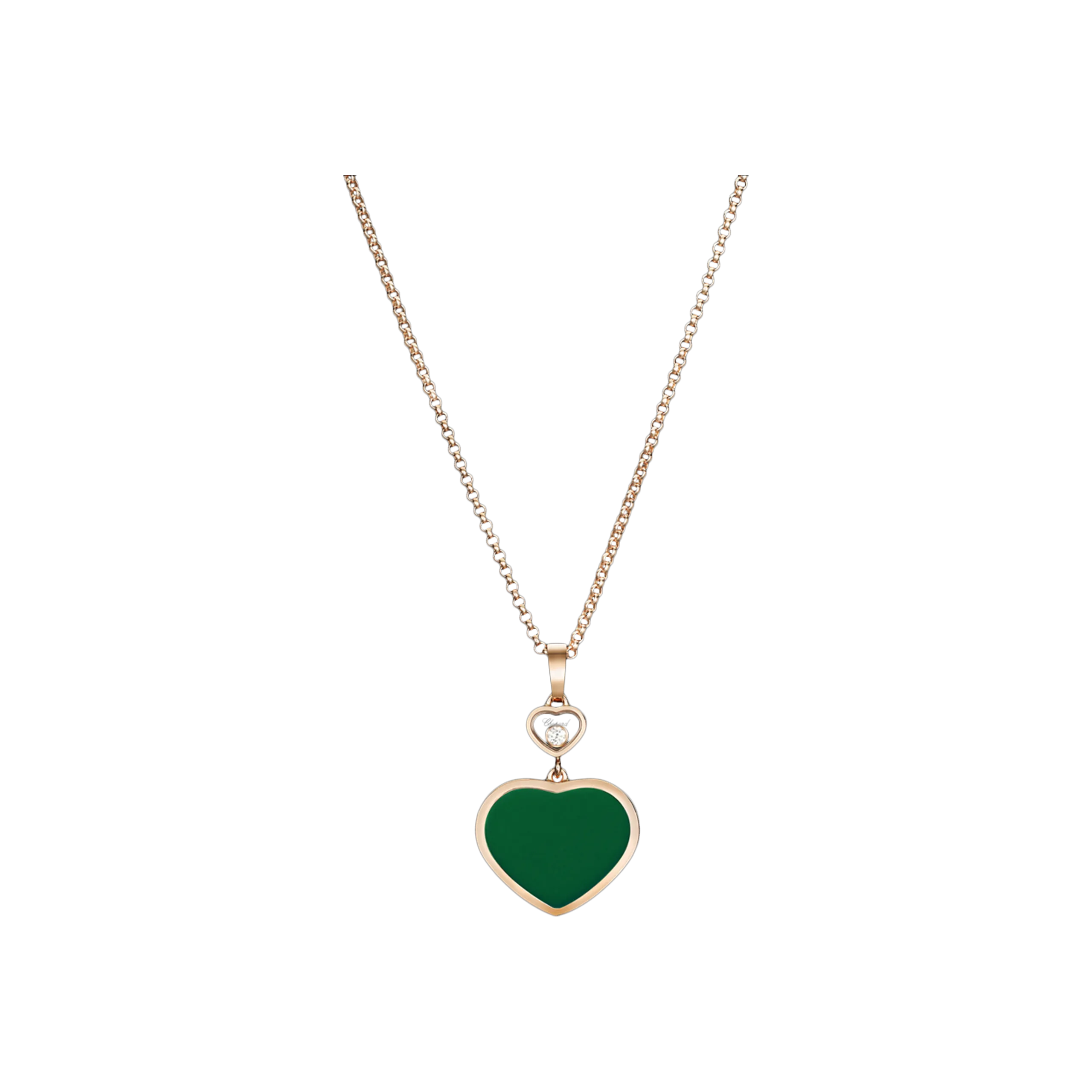 CHOPARD - COLLANA HAPPY HEARTS IN ORO ROSA CON DIAMANTE E AGATA VERDE - 797482-5101 - 797482-5101