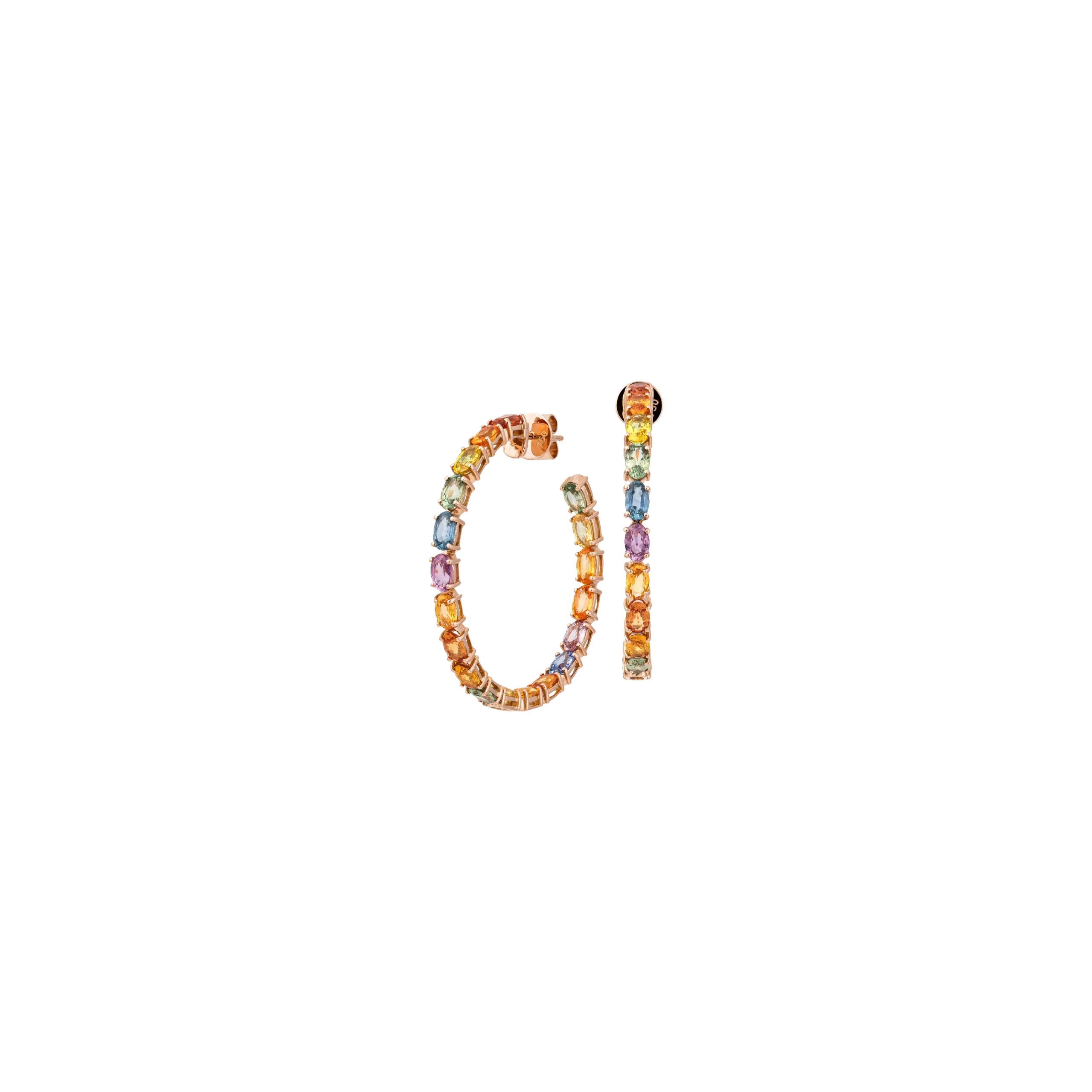 ORECCHINI RAINBOW A CERCHIO IN ORO ROSA E  ZAFFIRI MULTICOLOR - KE1021/MS