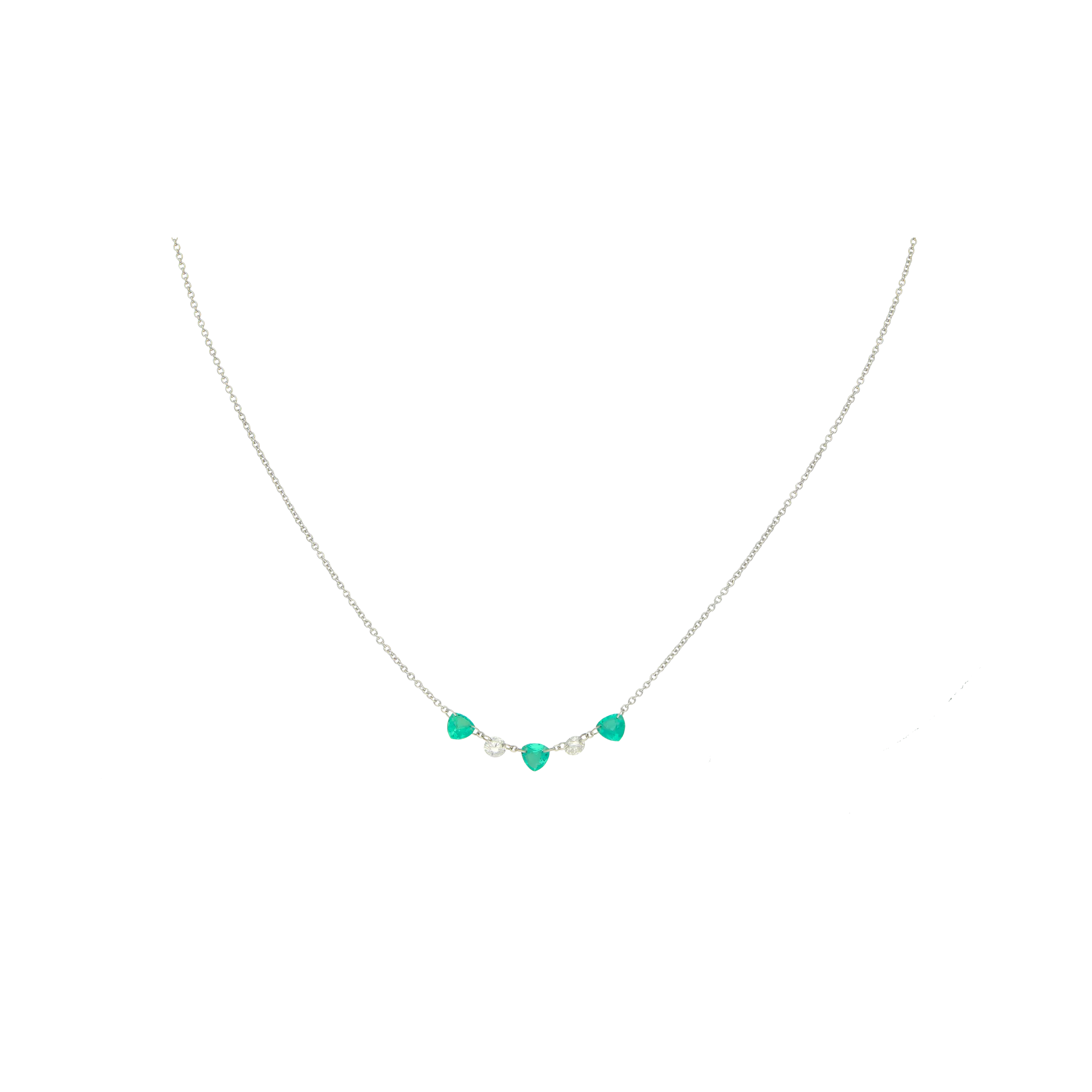 COLLANA IN ORO BIANCO CON CUORI SMERALDO E DIAMANTI - C069/16/2-C4S