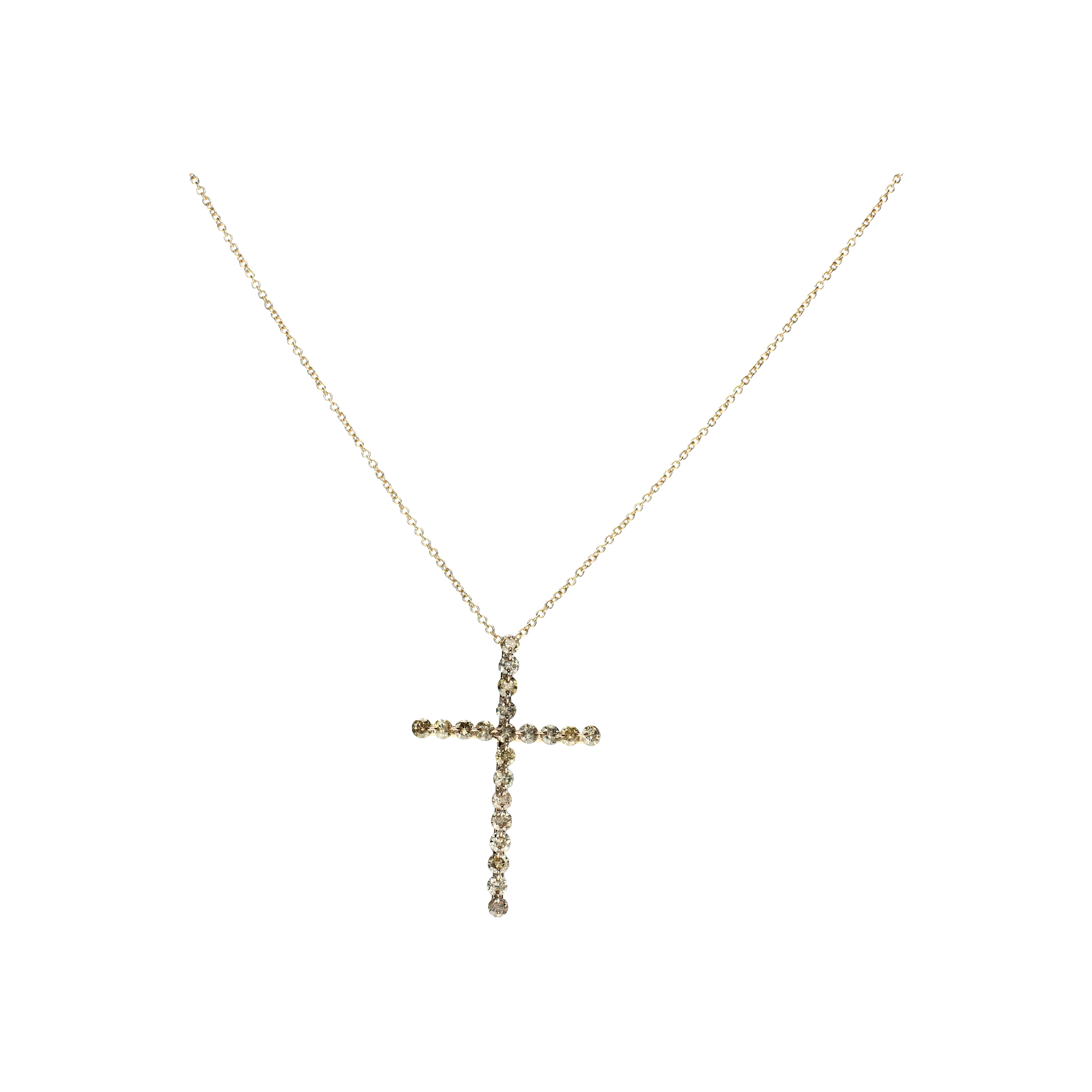 COLLANA CON PENDENTE CROCE IN ORO ROSA E DIAMANTI - COLL.CROCE-R