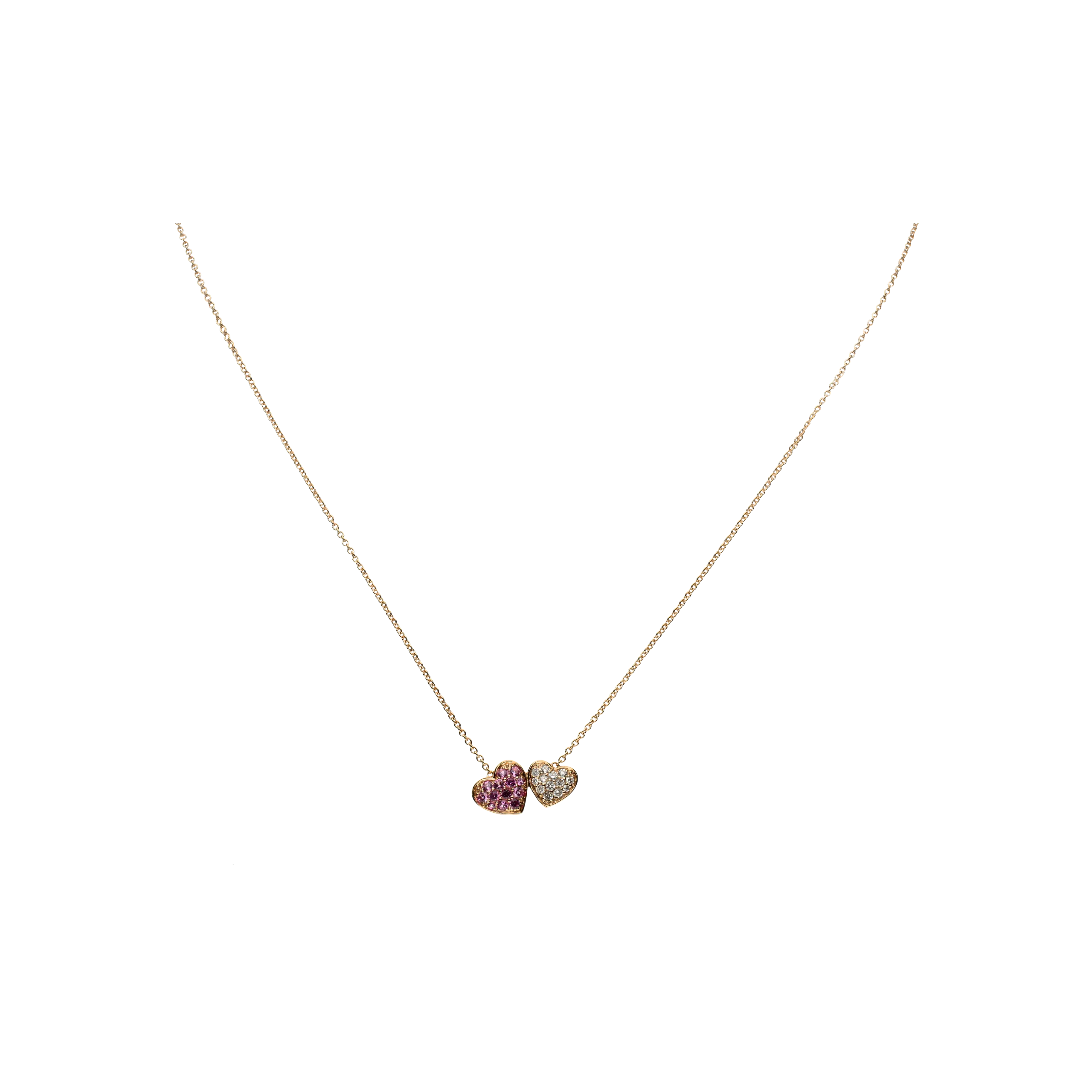 COLLANA IN ORO ROSA CON CUORI IN PAVÉ DI DIAMANTI E ZAFFIRI ROSA - 86195445