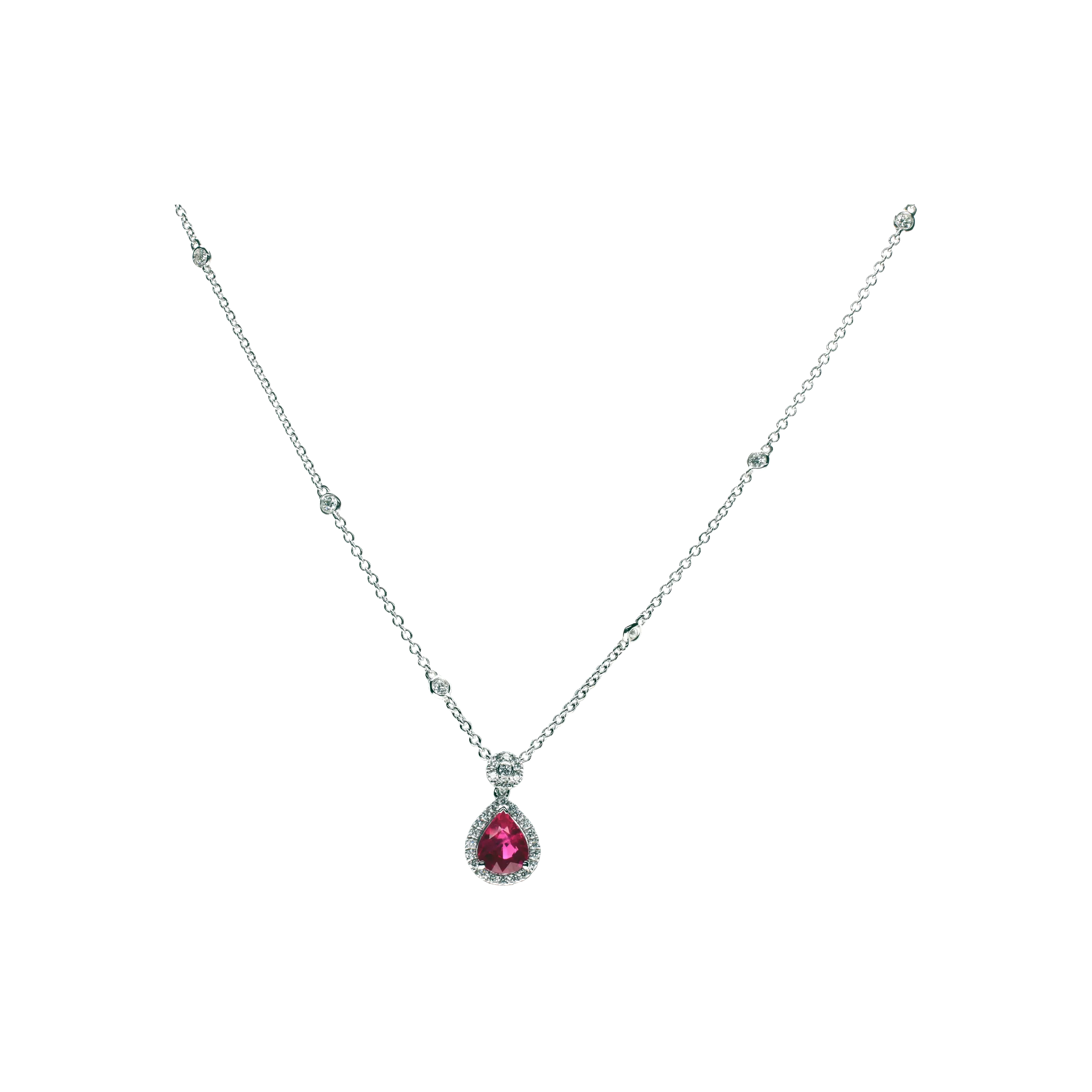 COLLANA GIROCOLLO IN ORO BIANCO CON PENDENTE GOCCIA IN RUBINO E DIAMANTI - 88695162