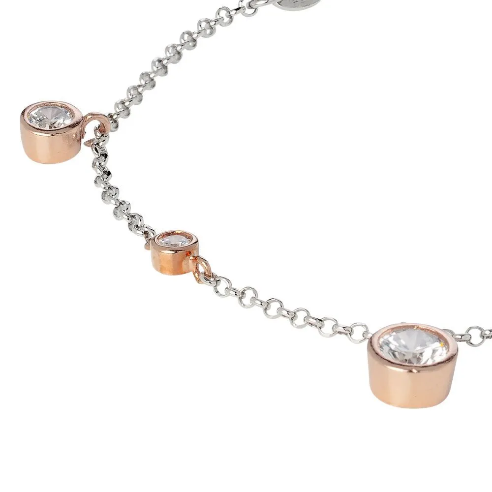 Bracciale bicolor con pendenti e passanti di zirconi taglio diamante