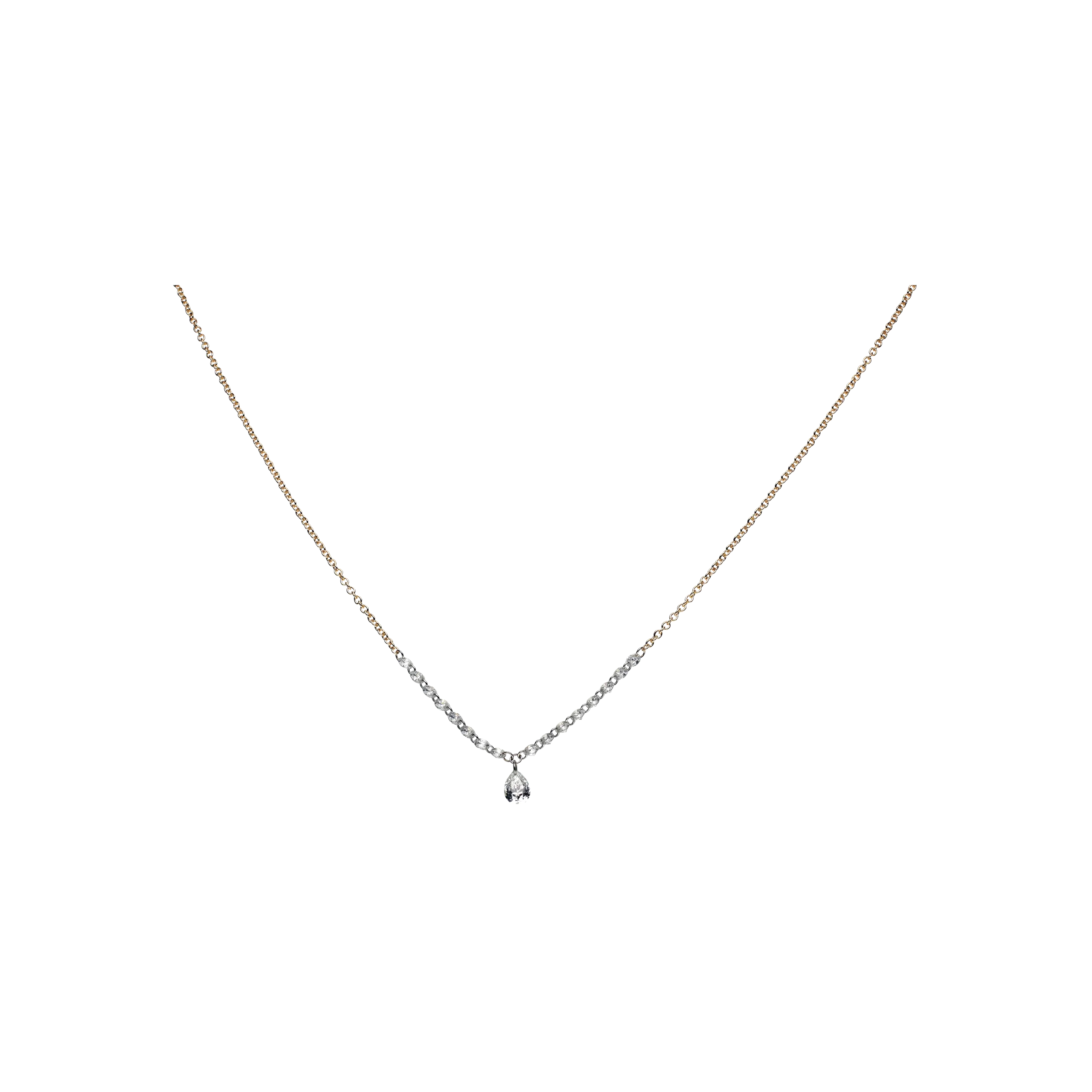 COLLANA GIROCOLLO IN ORO ROSA CON DIAMANTI E DIAMANTE PENDENTE GOCCIA - C069/32-G