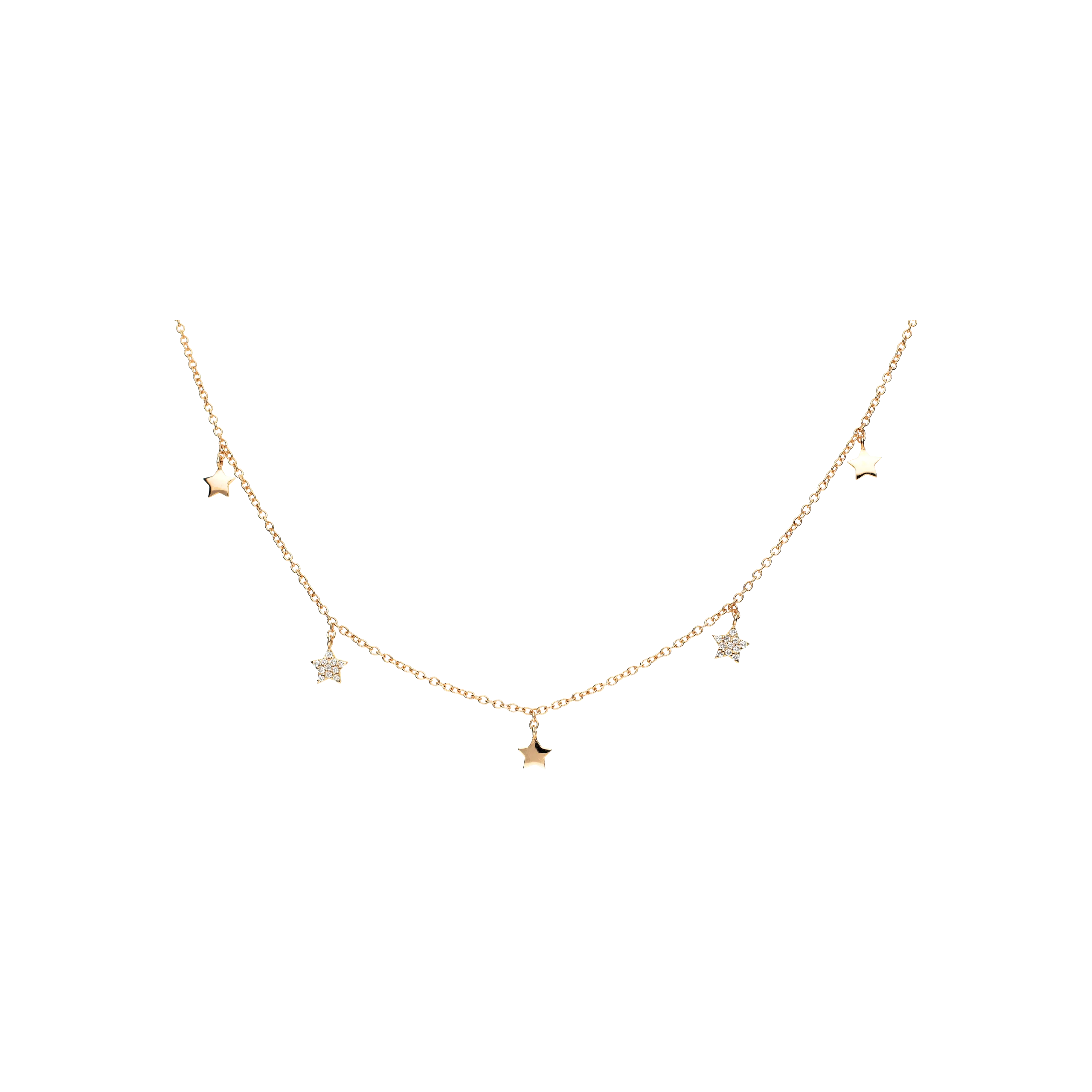 COLLANA GIROCOLLO IN ORO ROSA CON STELLE PENDENTI IN ORO ROSA E PAVÈ DI DIAMANTI - C054/21/2