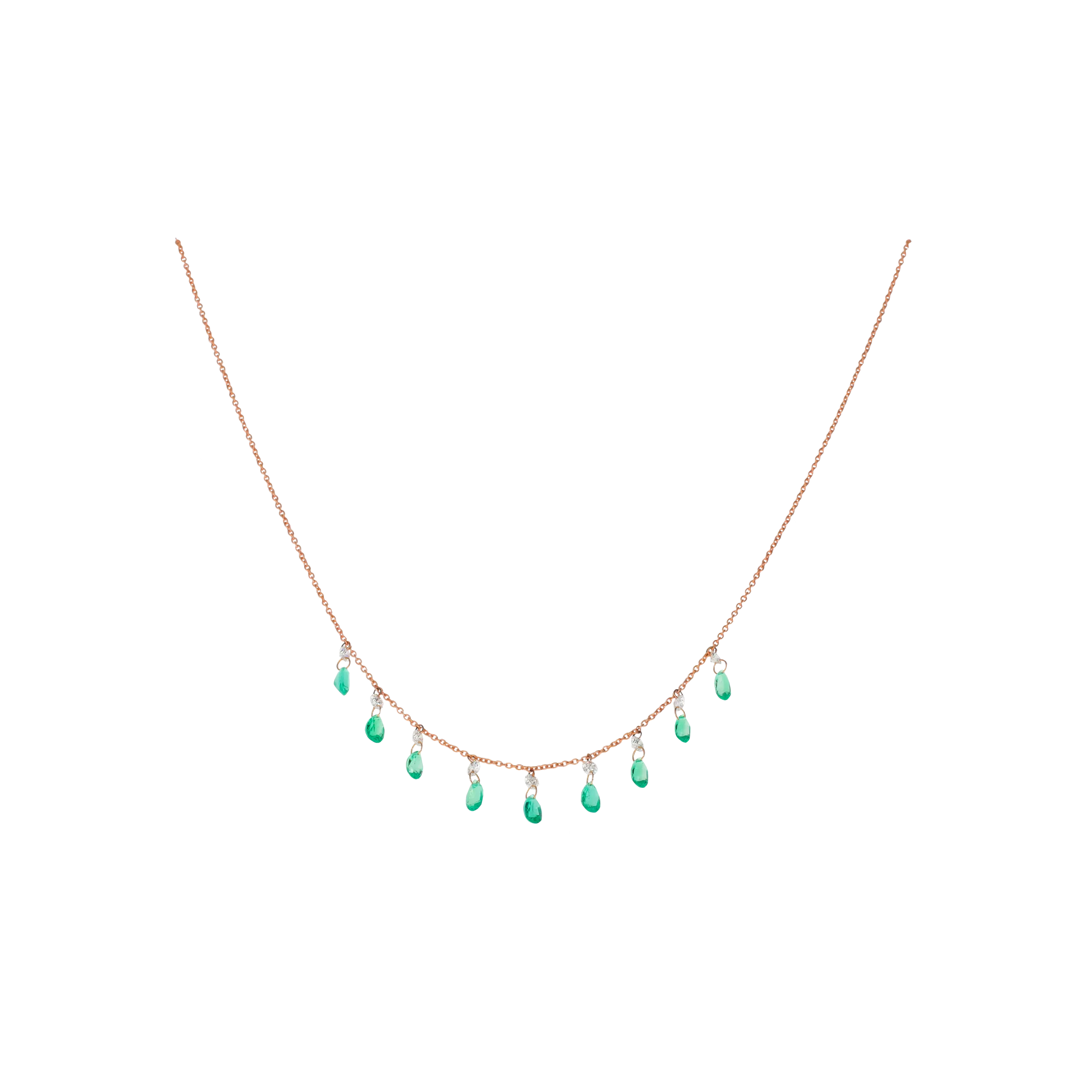 COLLANA IN ORO ROSA CON DIAMANTI E SMERALDI PENDENTI - C069/28/4-SM