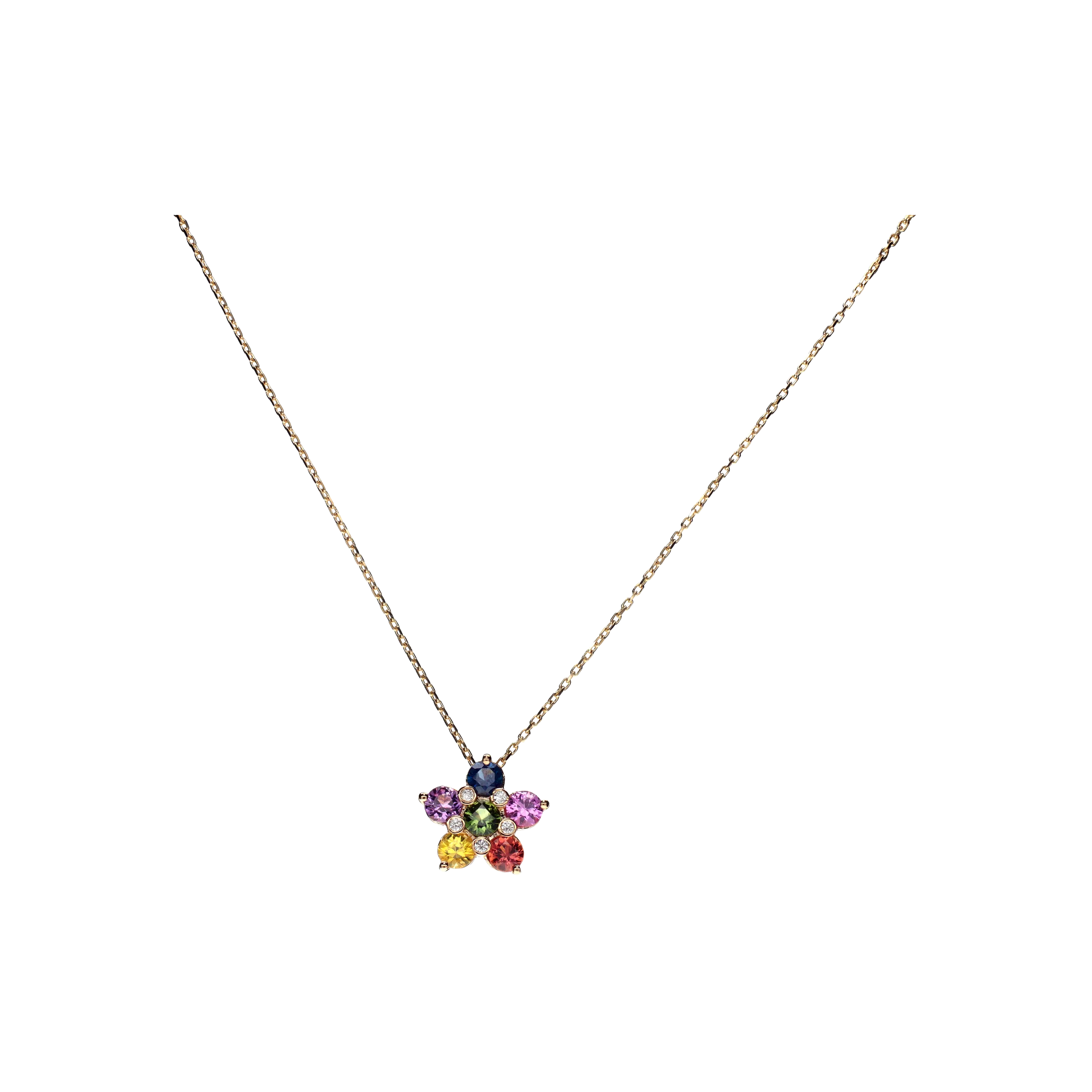 COLLANA RAINBOW IN ORO ROSA CON FIORE IN ZAFFIRI MULTICOLOR E DIAMANTI - KP1064/MS