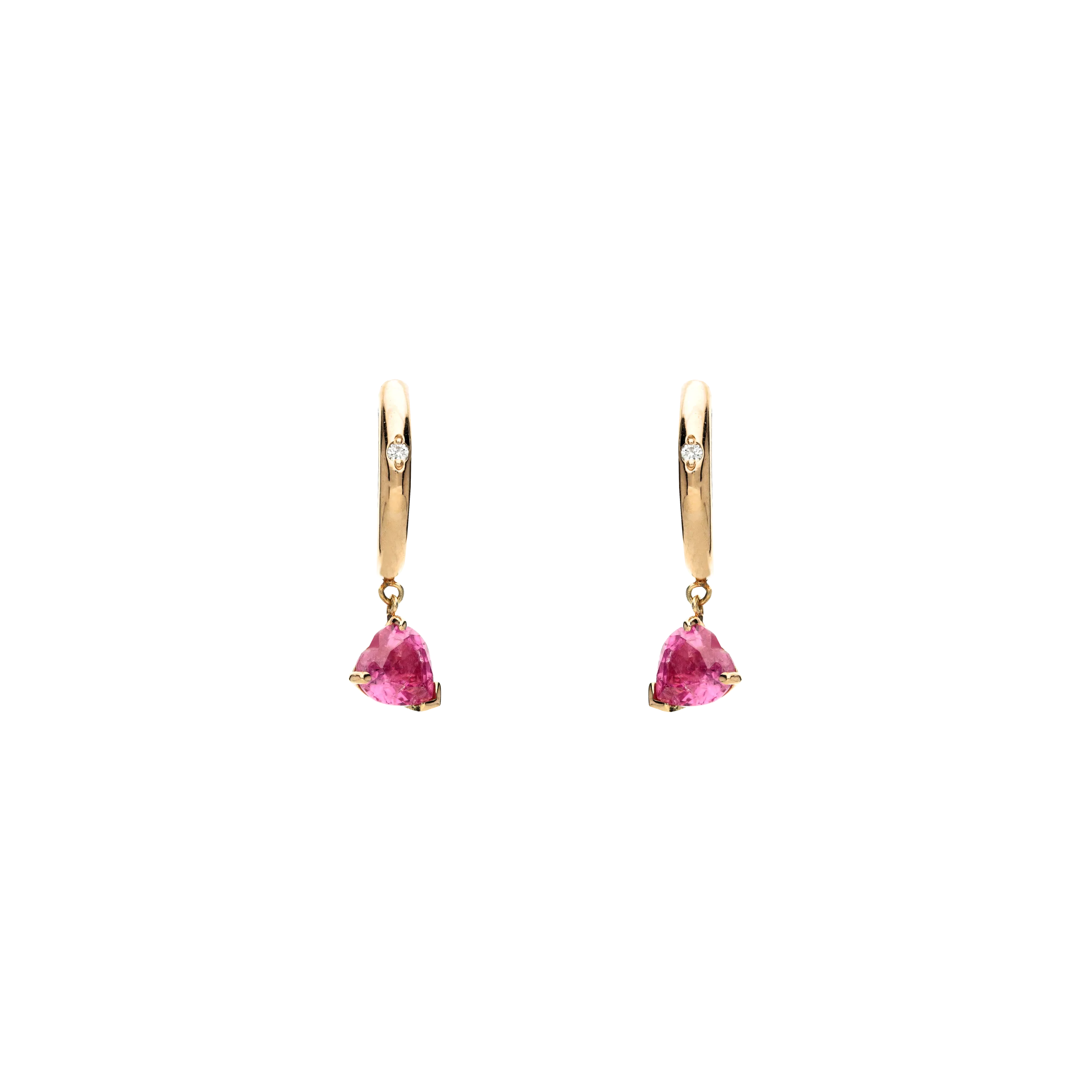 ORECCHINI A CERCHIO IN ORO ROSA CON PENDENTI CUORE IN ZAFFIRO ROSA E DIAMANTI BIANCHI - O335/20/1-ZR