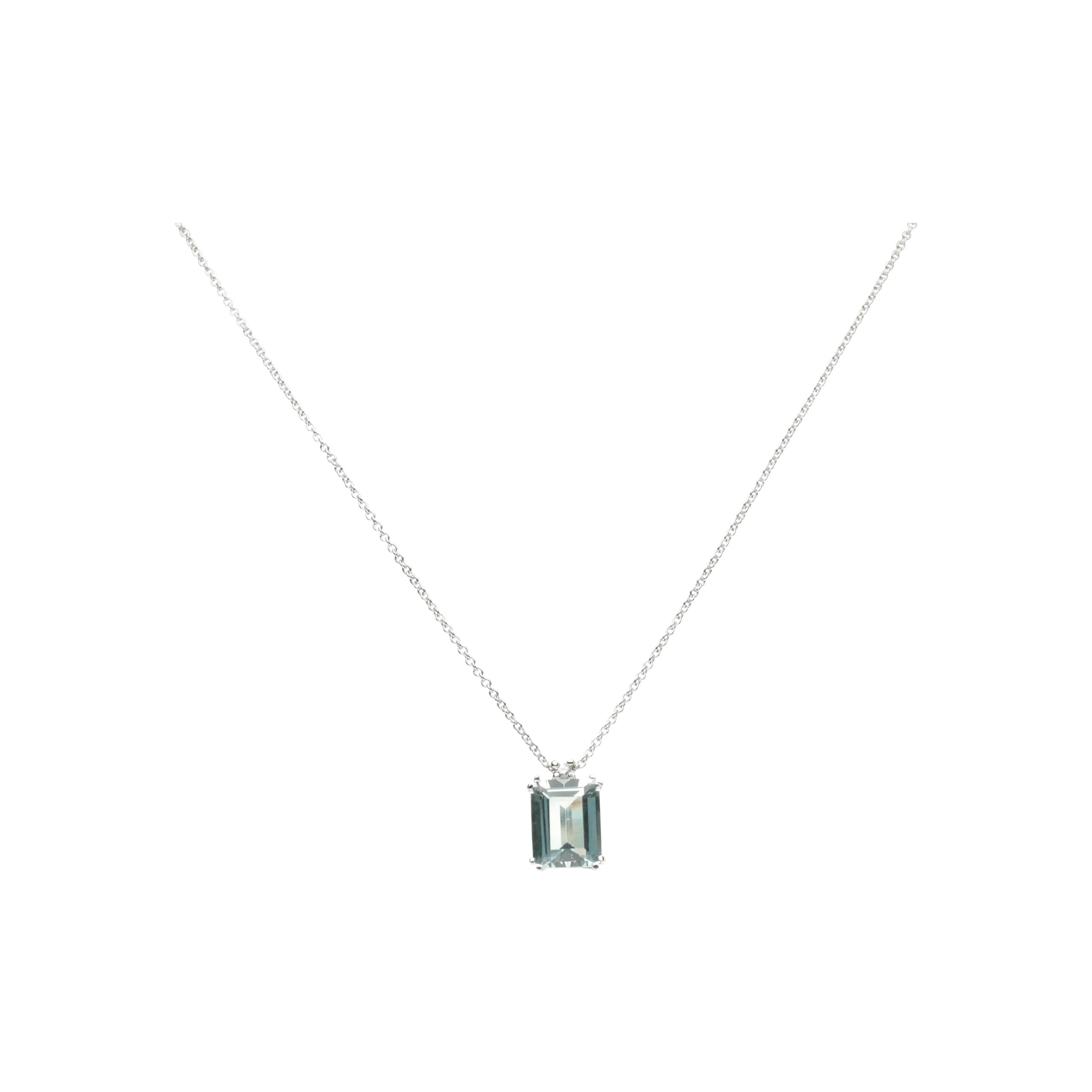 COLLANA IN ORO BIANCO CON ACQUAMARINA E DIAMANTE - 0005677228