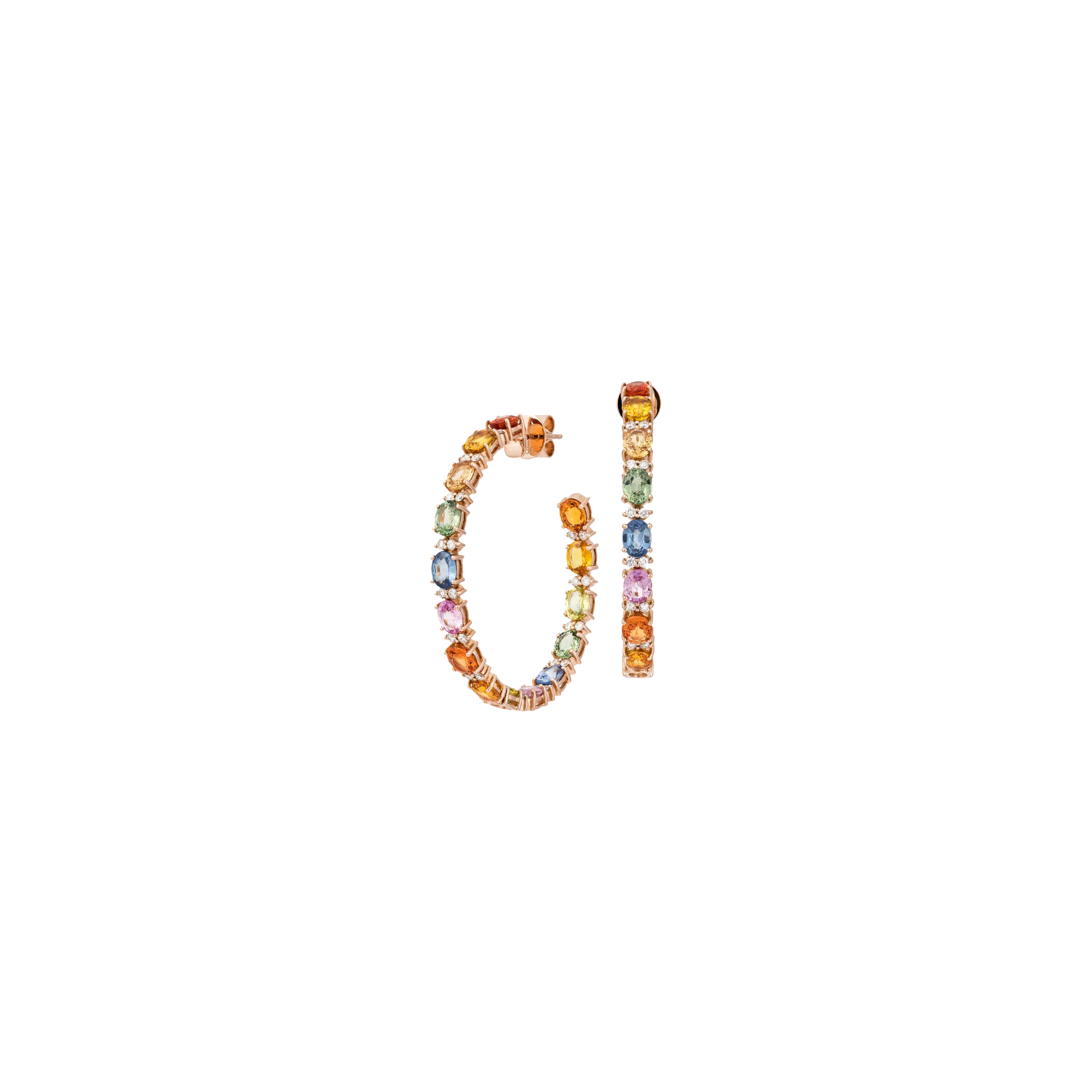 ORECCHINI RAINBOW A CERCHIO IN ORO ROSA CON  DIAMANTI E ZAFFIRI MULTICOLOR - KE1022/MS