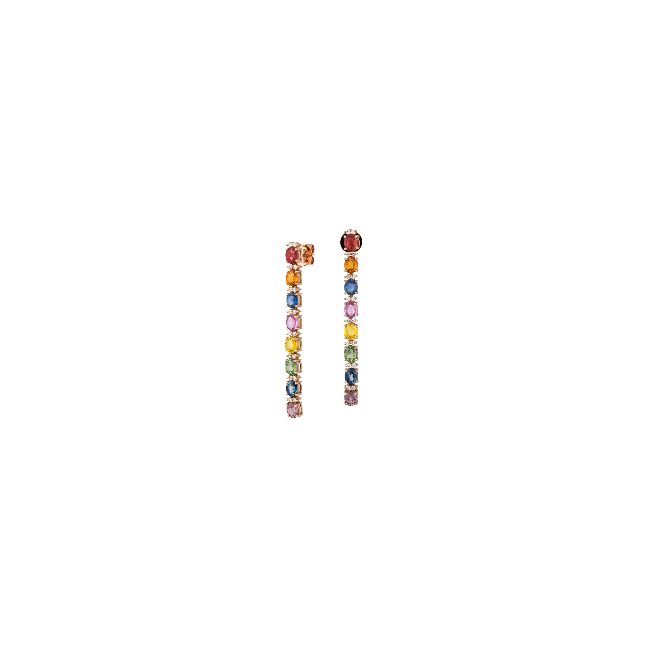 ORECCHINI PENDENTI RAINBOW IN ORO ROSA CON DIAMANTI E ZAFFIRI MULTICOLOR - KE1054/MS