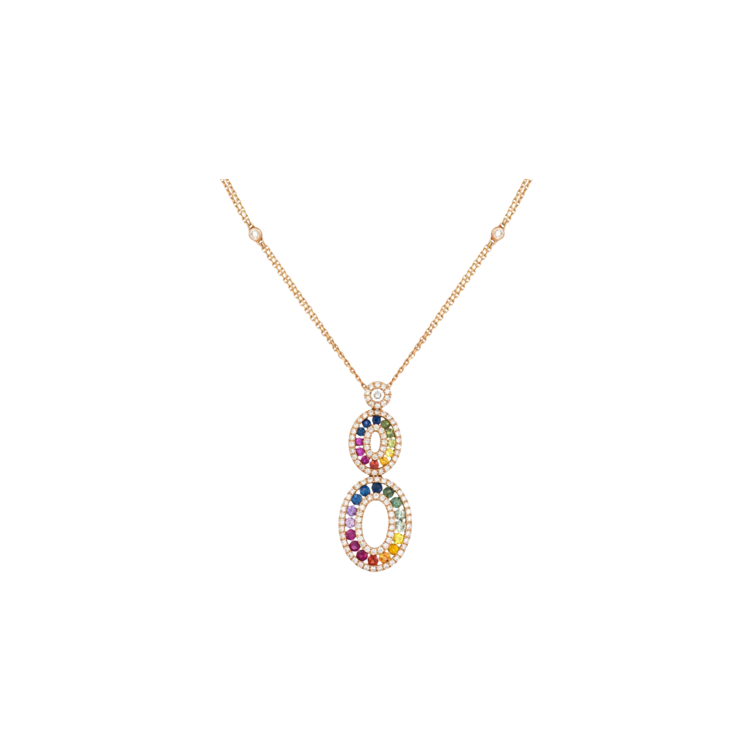 COLLANA RAINBOW IN ORO ROSA CON PENDENTE IN DIAMANTI E ZAFFIRI MULTICOLOR - KP1005/MS