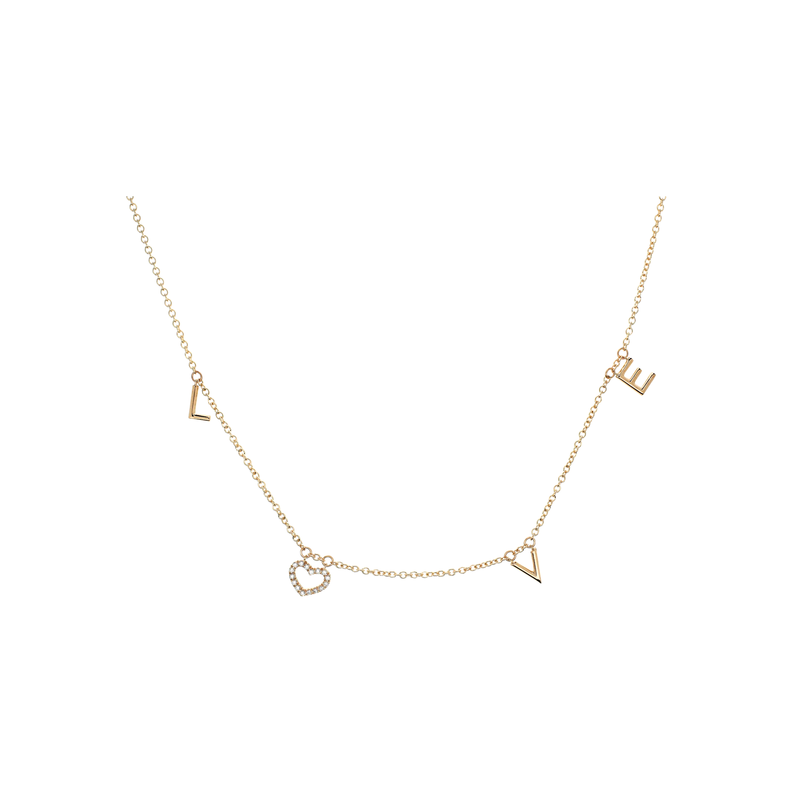 COLLANA GIROCOLLO IN ORO ROSA CON SCRITTA "LOVE" E CUORE IN PAVÈ DI DIAMANTI - FC2885-4R001