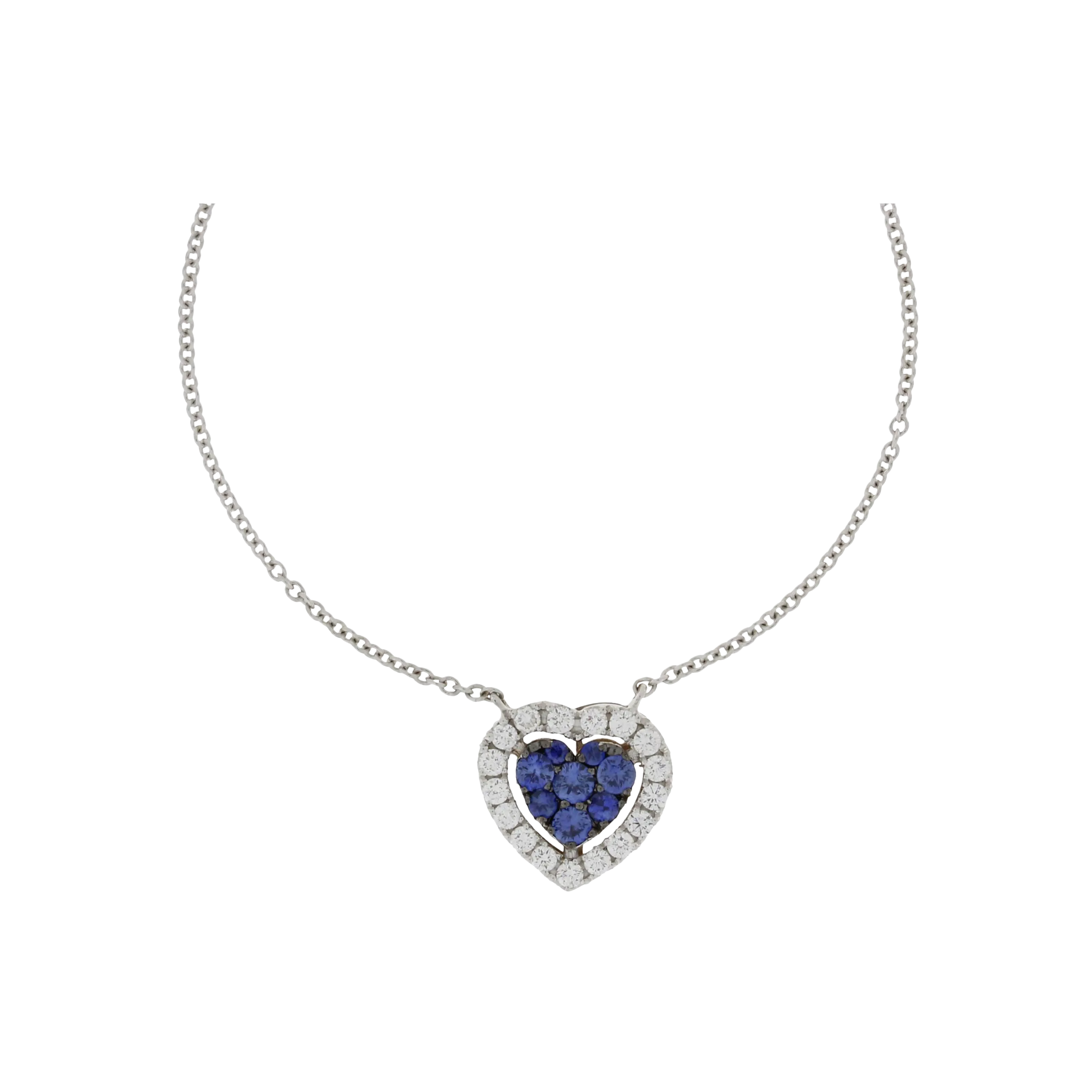 COLLANA IN ORO BIANCO CON CUORE PENDENTE IN DIAMANTI E ZAFFIRI - 1GA0750301/1