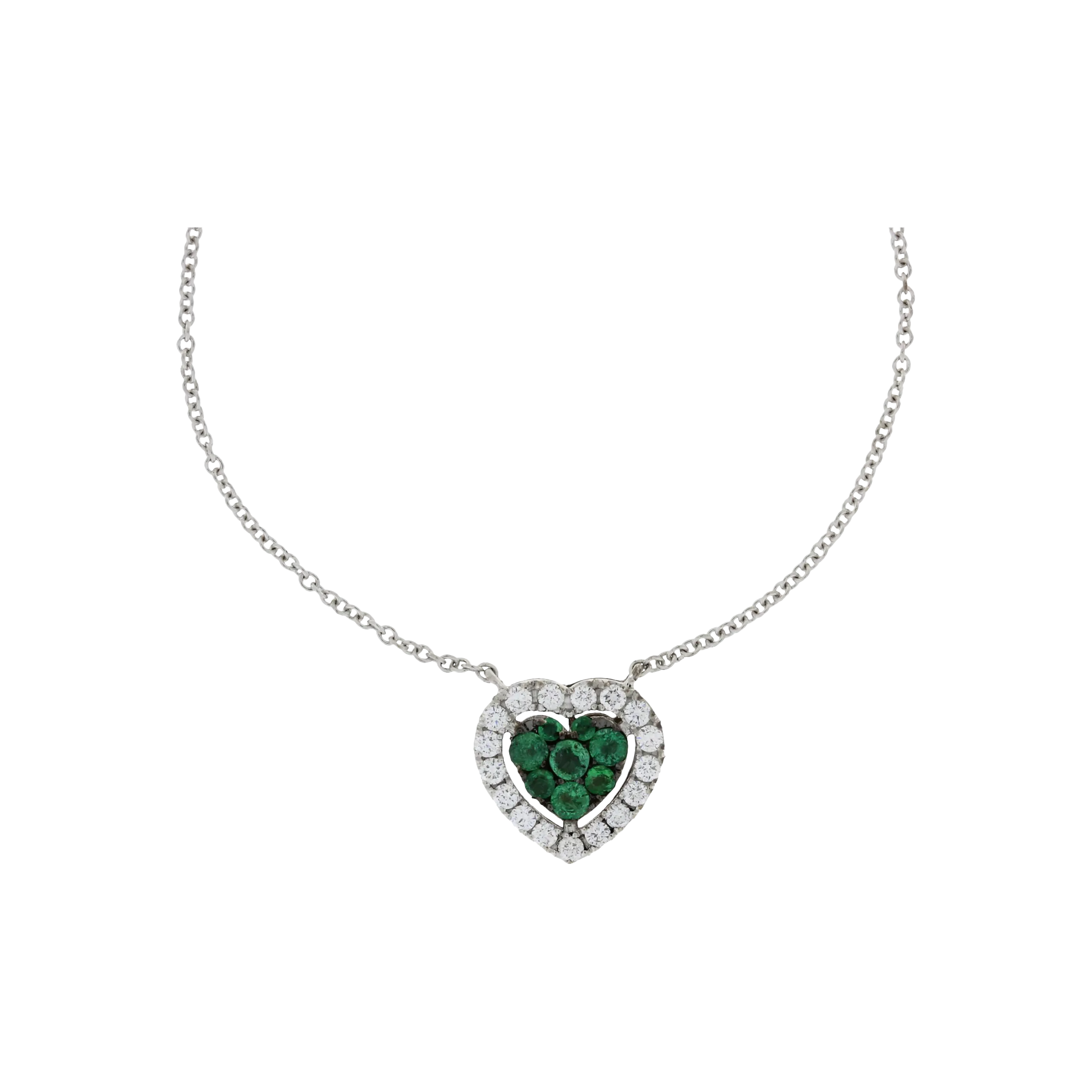 COLLANA IN ORO BIANCO CON PENDENTE CUORE IN DIAMANTI E SMERALDI - 1GA0750301/4