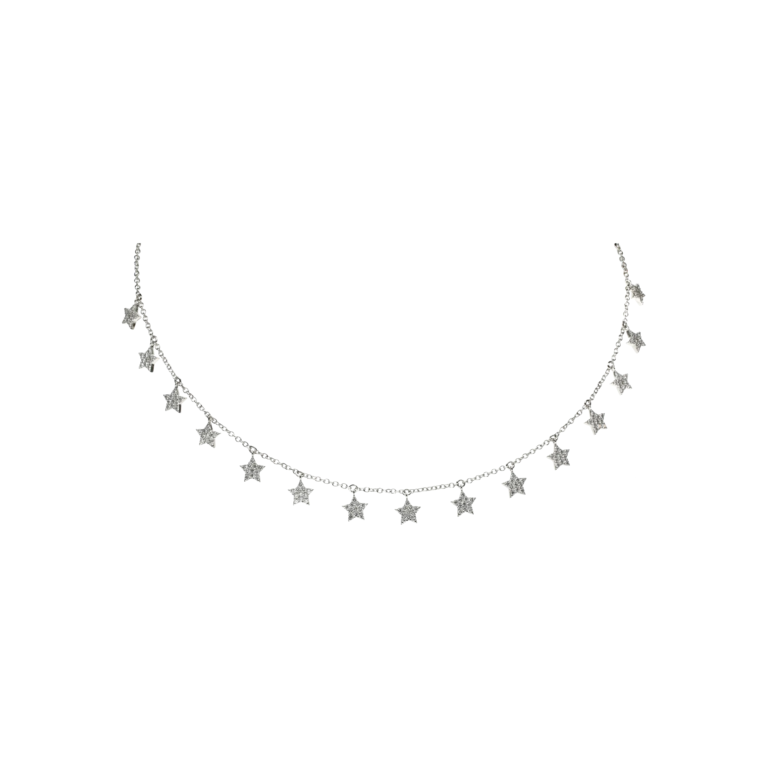 COLLANA  IN ORO BIANCO CON STELLINE PENDENTI IN PAVÉ DI DIAMANTI - 234-5724