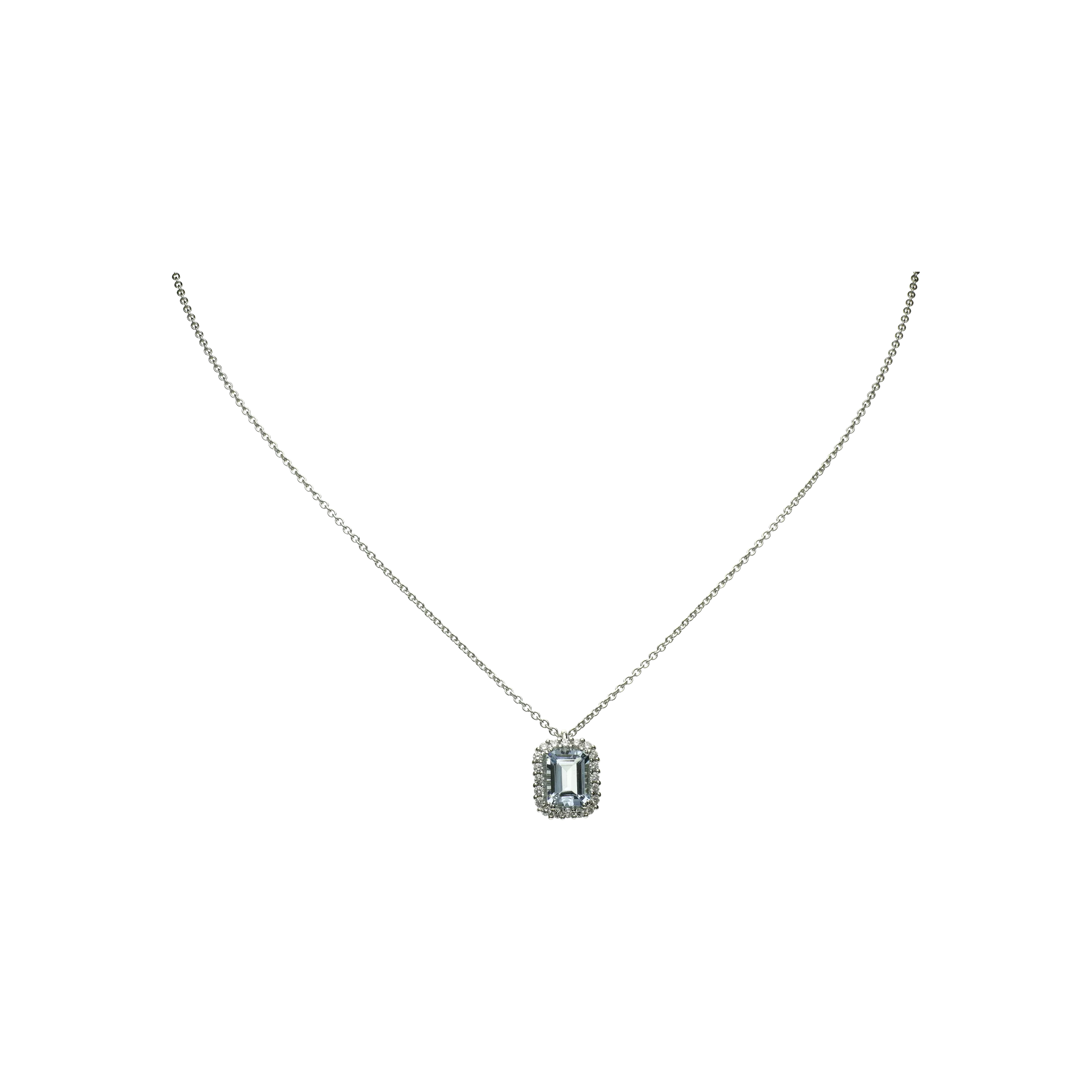 COLLANA IN ORO BIANCO CON ACQUAMARINA E DIAMANTI - 412-45175-6-8