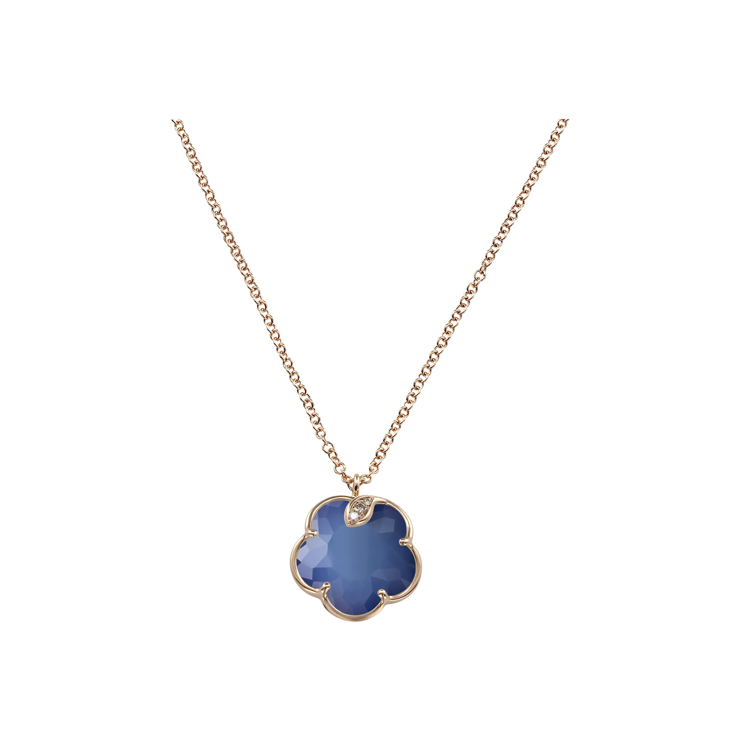 COLLANA GIROCOLLO PETIT JOLI IN ORO ROSA CON FIORE IN LAPISLAZZULI , DIAMANTI BIANCHI E CHAMPAGNE - 16135R - 16135R